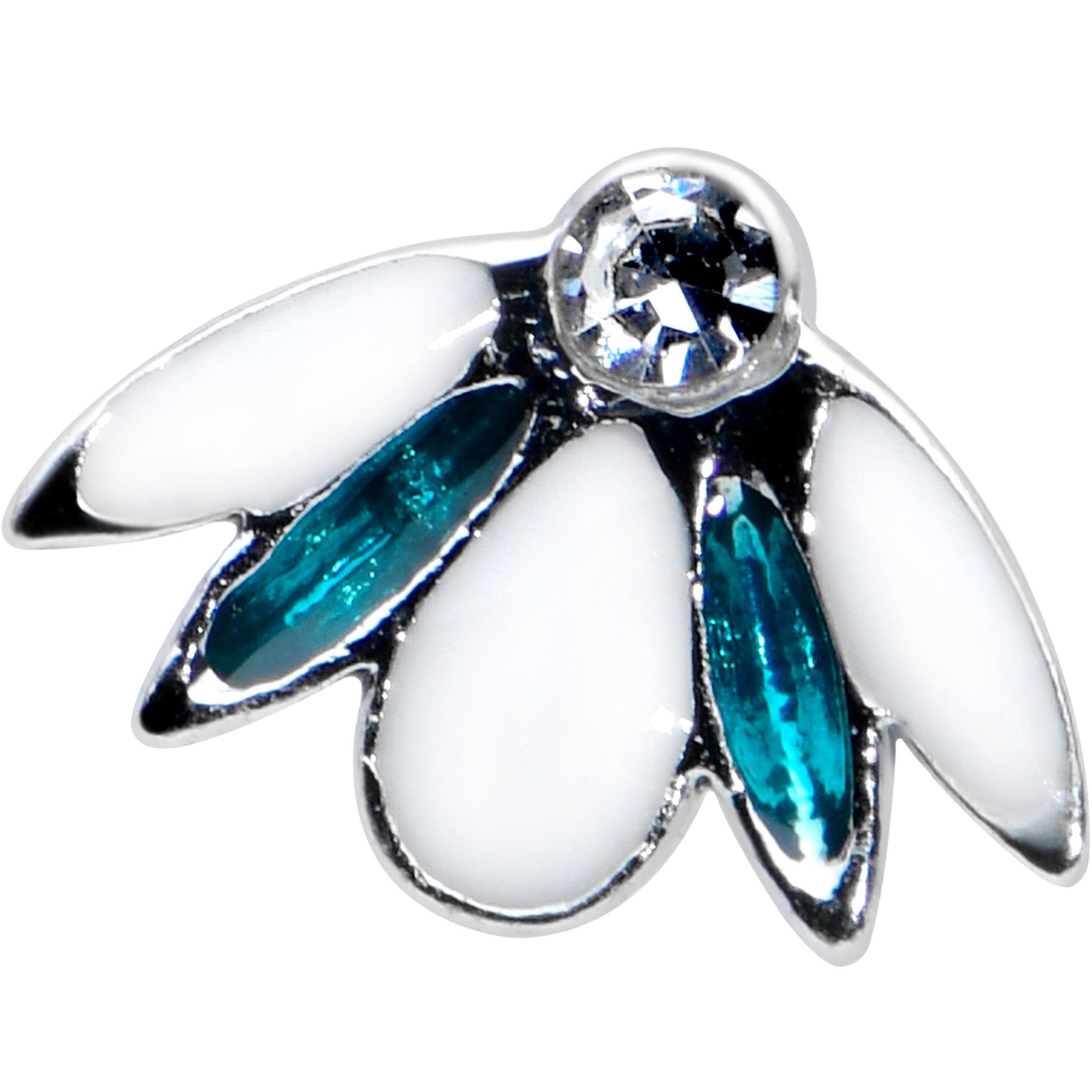 16G 1/4 Clear Blue Gem White Leaves Labret Monroe Tragus