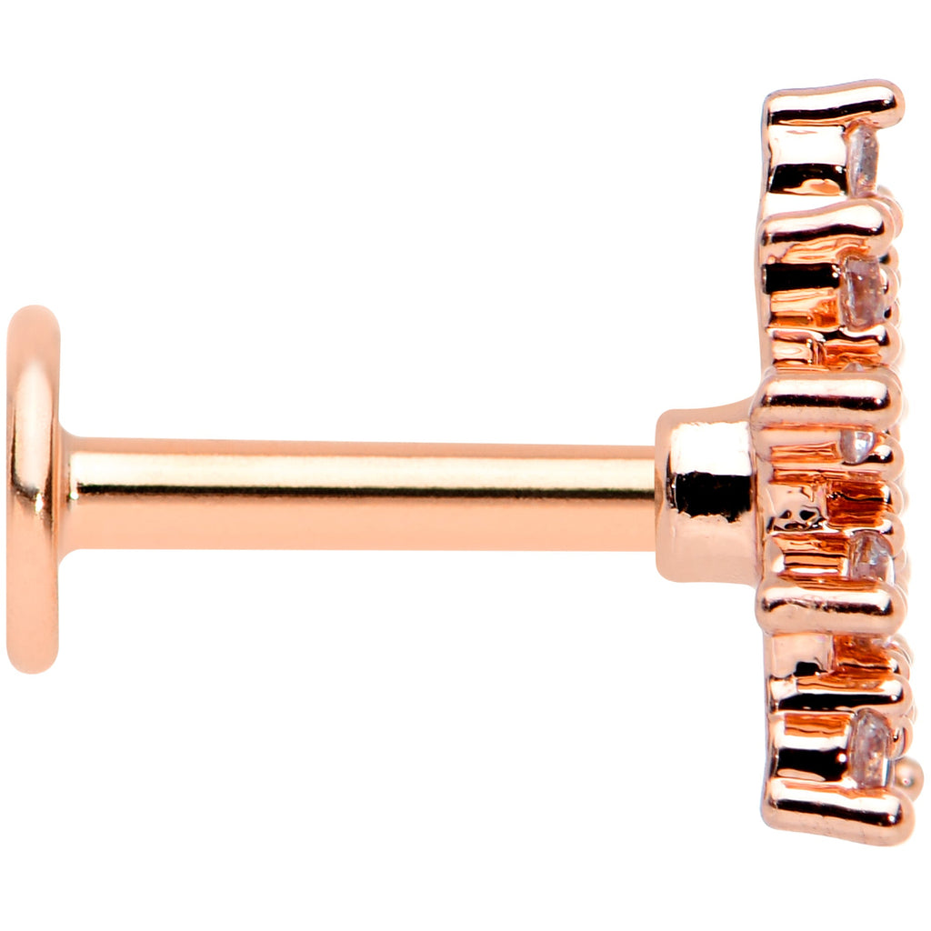 16G 1/4 Clear Gem Rose Gold Hue Stylish Flower Labret Tragus