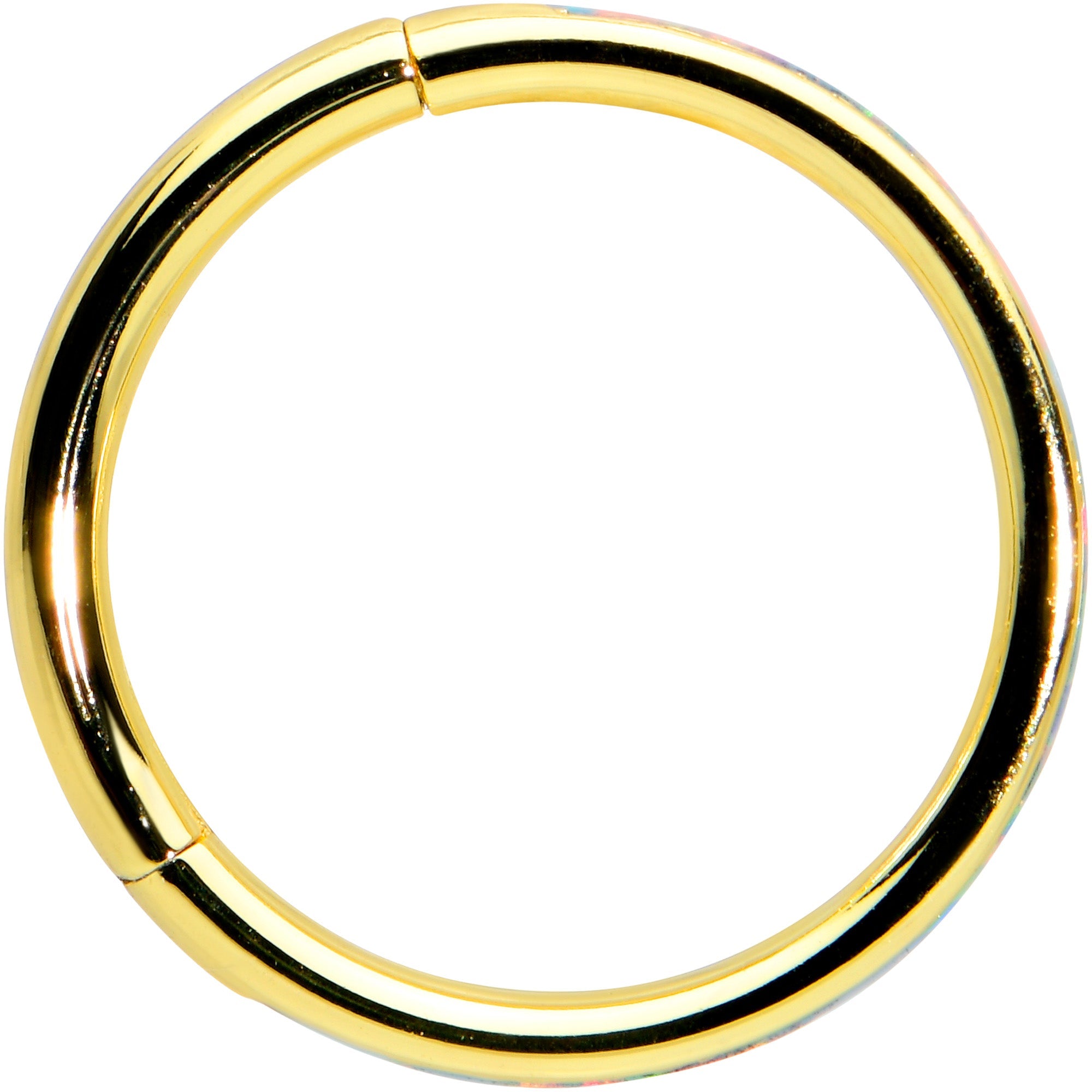 16G 3/8 White Synth Opal Gold Hue Sleek Forward Face Segment Ring