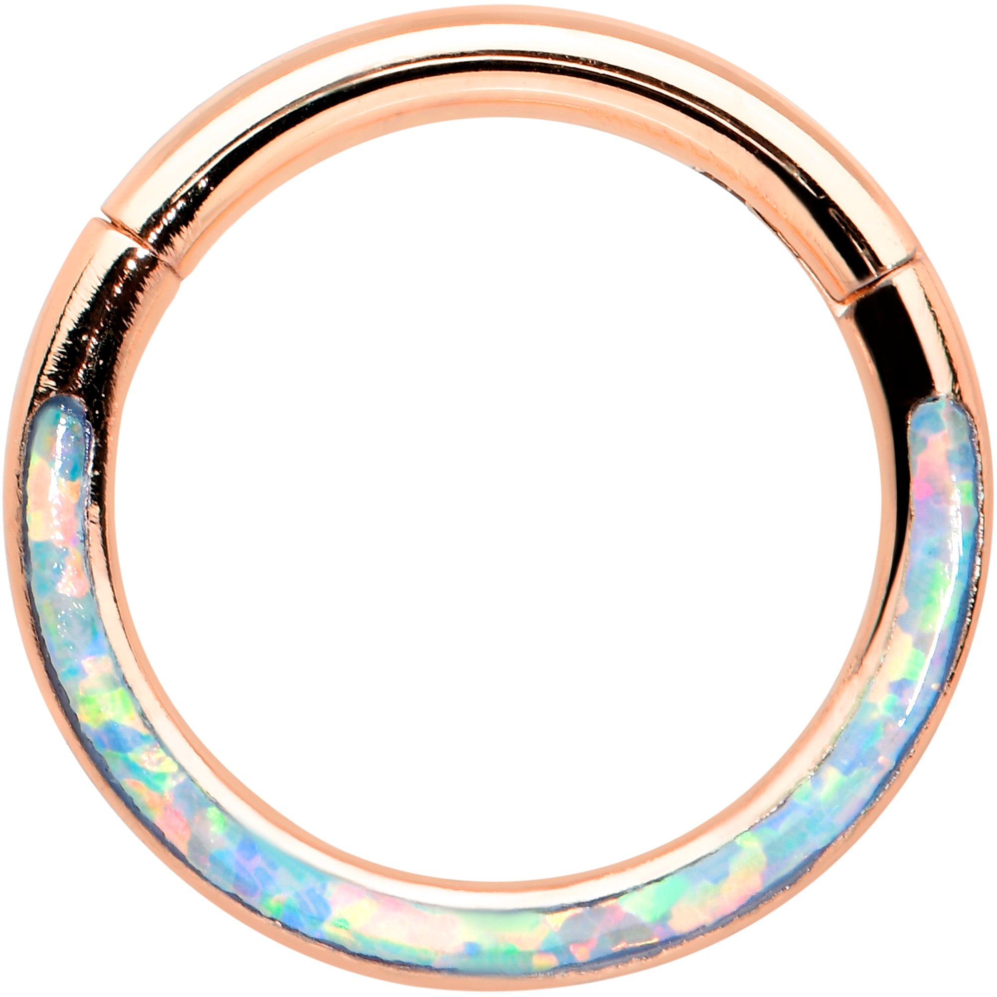 16G 5/16 Synth Opal Rosy Tone Bottom Curve Hinged Segment Ring