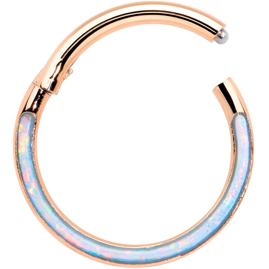 16G 3/8 Synth Opal Rose Gold Tone Bottom Curve Hinge Segment Ring