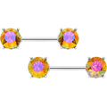 14G 9/16 Orange Gem Simply Elegant Barbell Nipple Ring Set