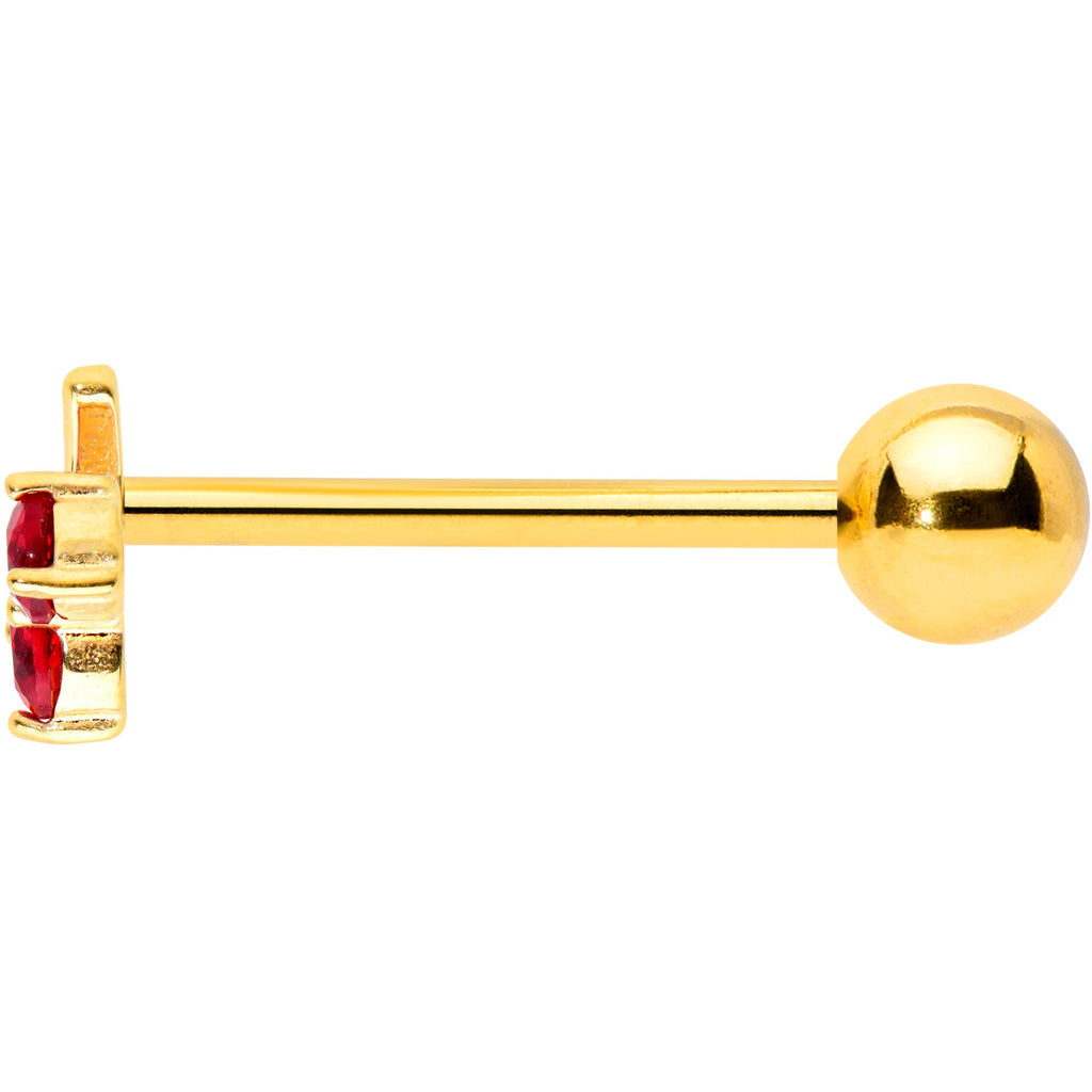 Red Green Gem Gold Tone Tasty Cherry Fruit Barbell Tongue Ring