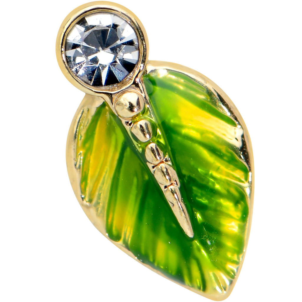 16G 5/16 Clear Gem Gold Tone Lush Green Leaf Labret Monroe Tragus