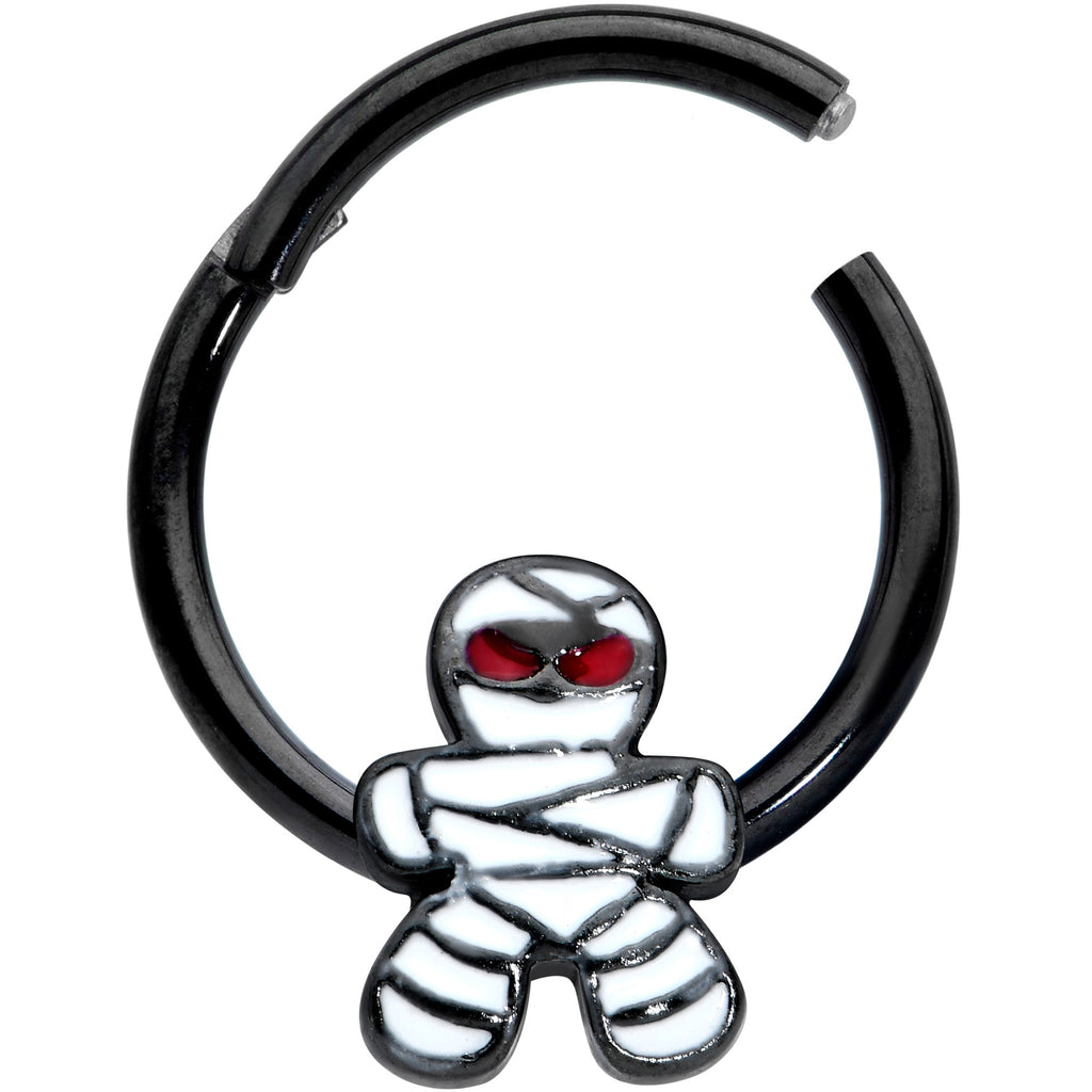 16G 3/8 Black Red Eye Mummy Halloween Segment Ring