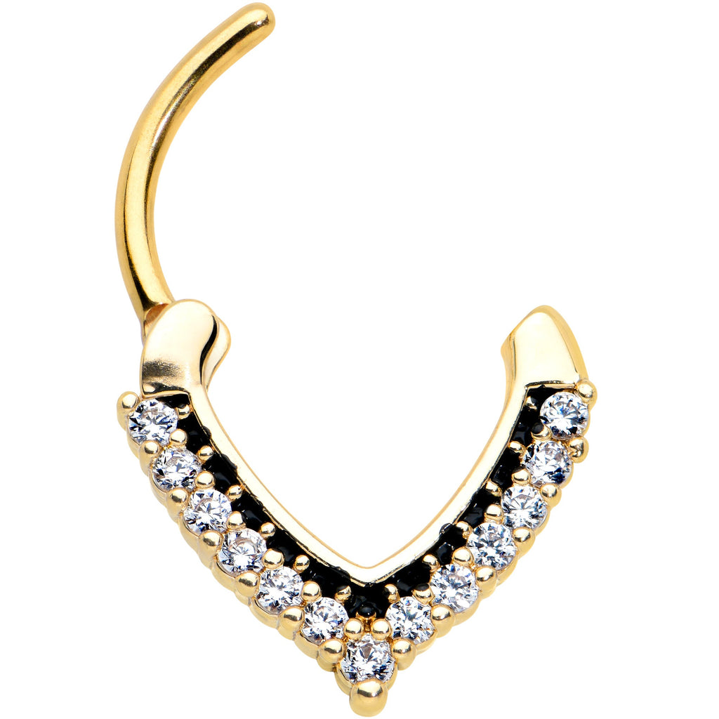 16G 5/16 Clear CZ Gem Gold Tone Classic Chevron Cartilage Clicker