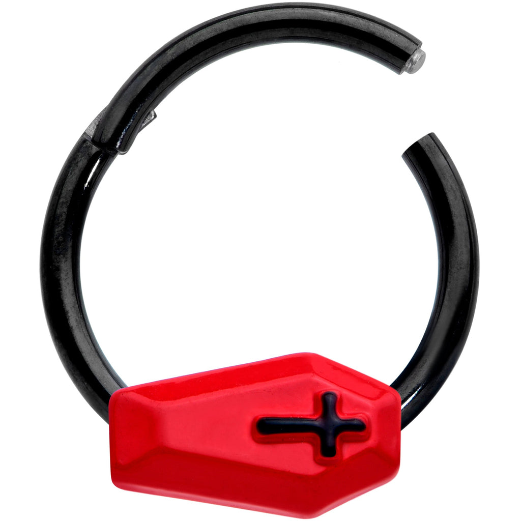16G 3/8 Black Red Coffin Halloween Segment Ring