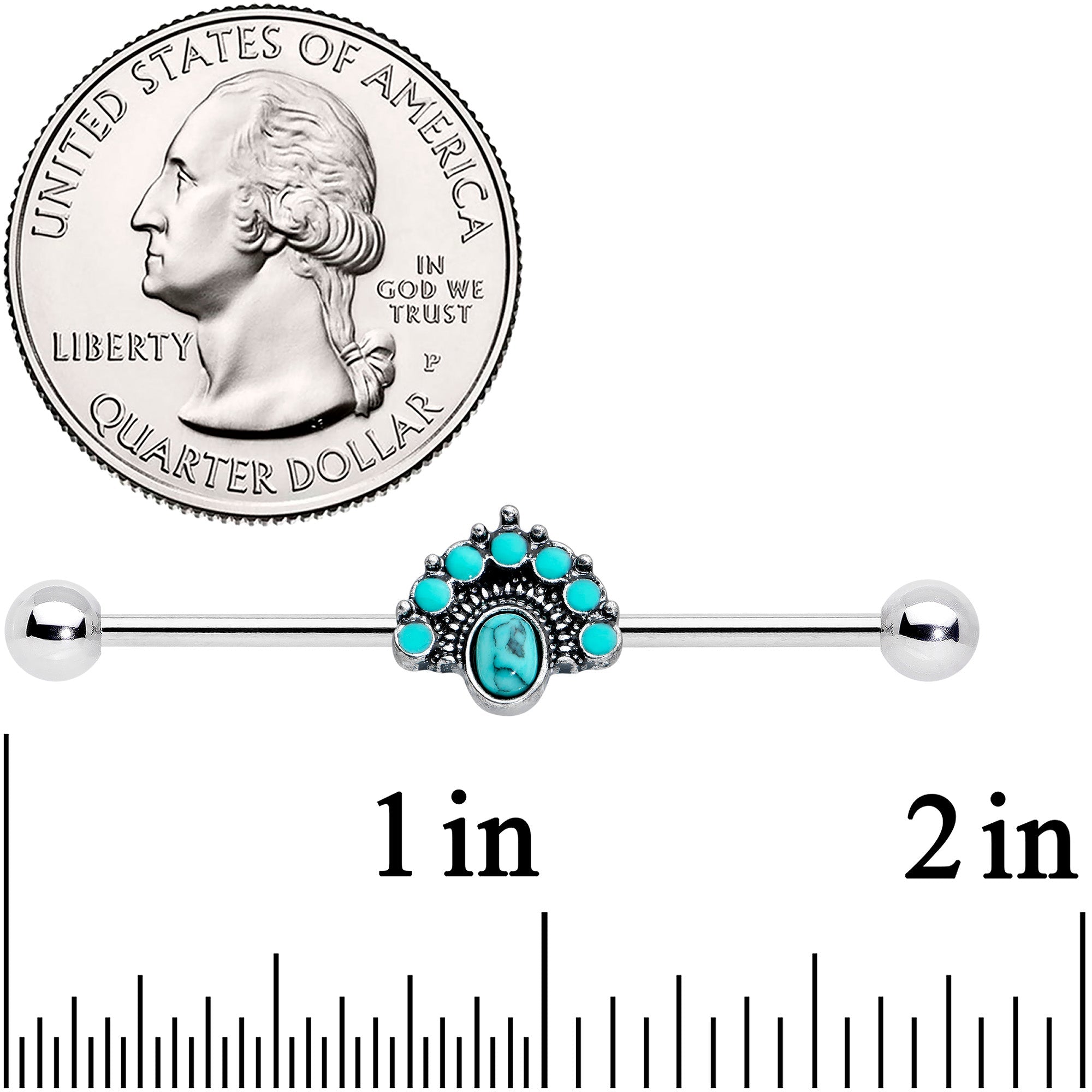 14G Blue Turquoise Stone Southwest Shield Industrial Barbell 38mm