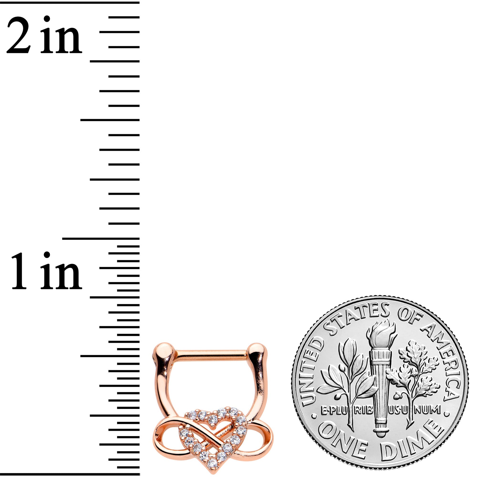 16G 5/16 Clear CZ Gem Rose Gold Tone Infinity Heart Clicker