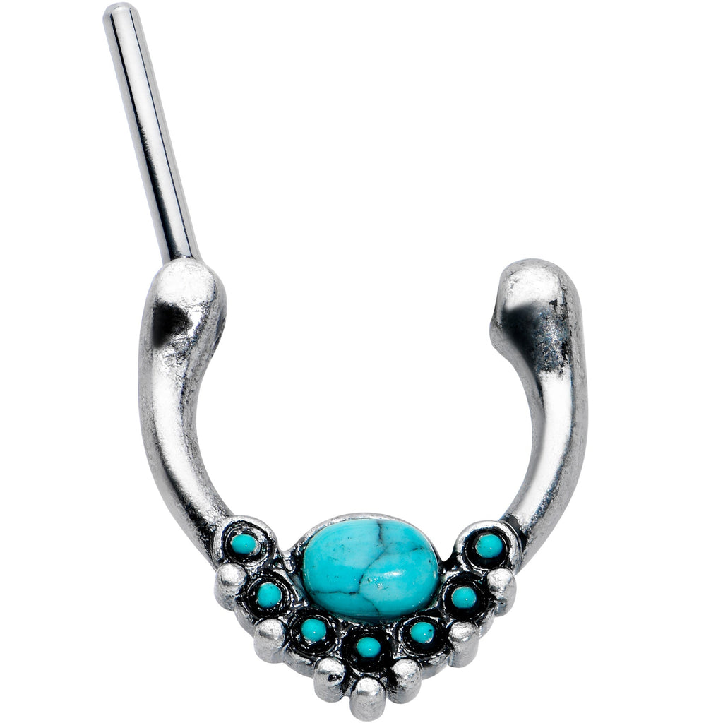 16G 5/16 Blue Turquoise Stone Shield Cartilage Clicker