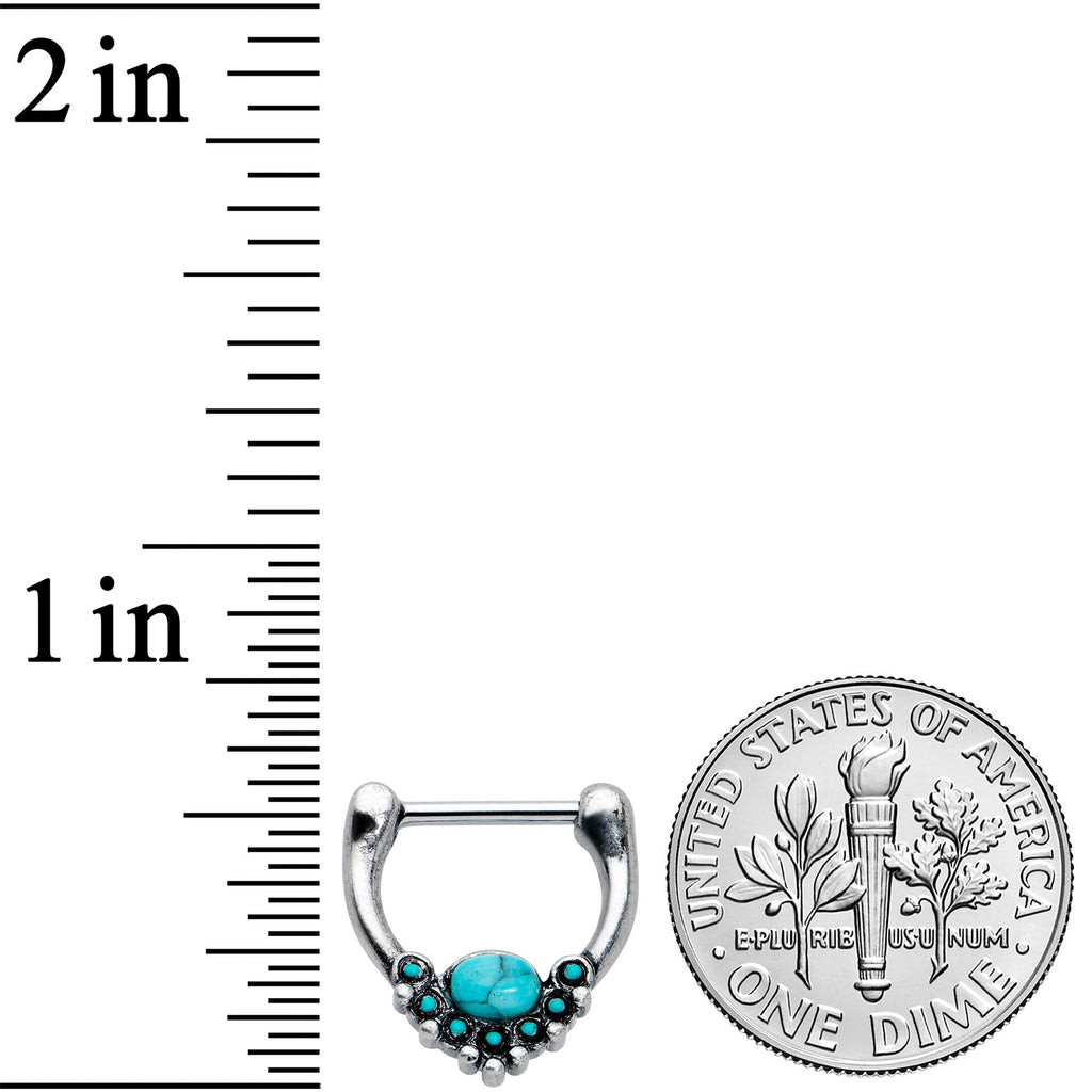 16G 5/16 Blue Turquoise Stone Shield Cartilage Clicker
