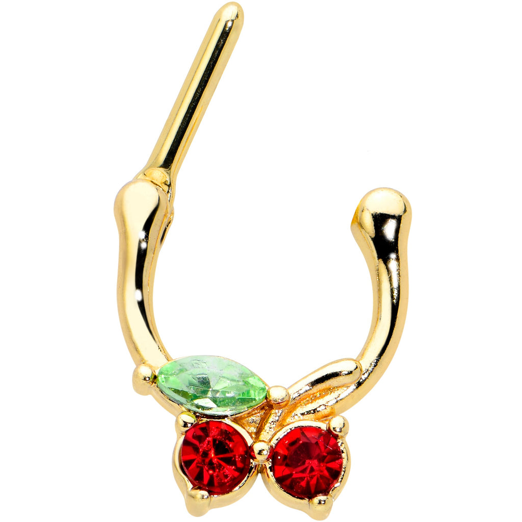16G 5/16 Red Green Gem Gold Tone Tasty Cherry Cartilage Clicker