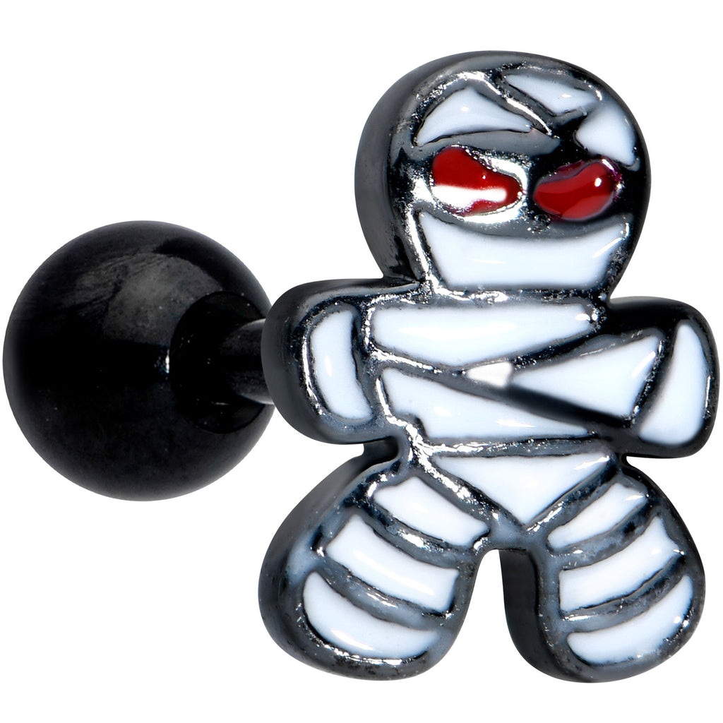 16G 1/4 Black PVD Red Eye Mummy Halloween Cartilage Tragus