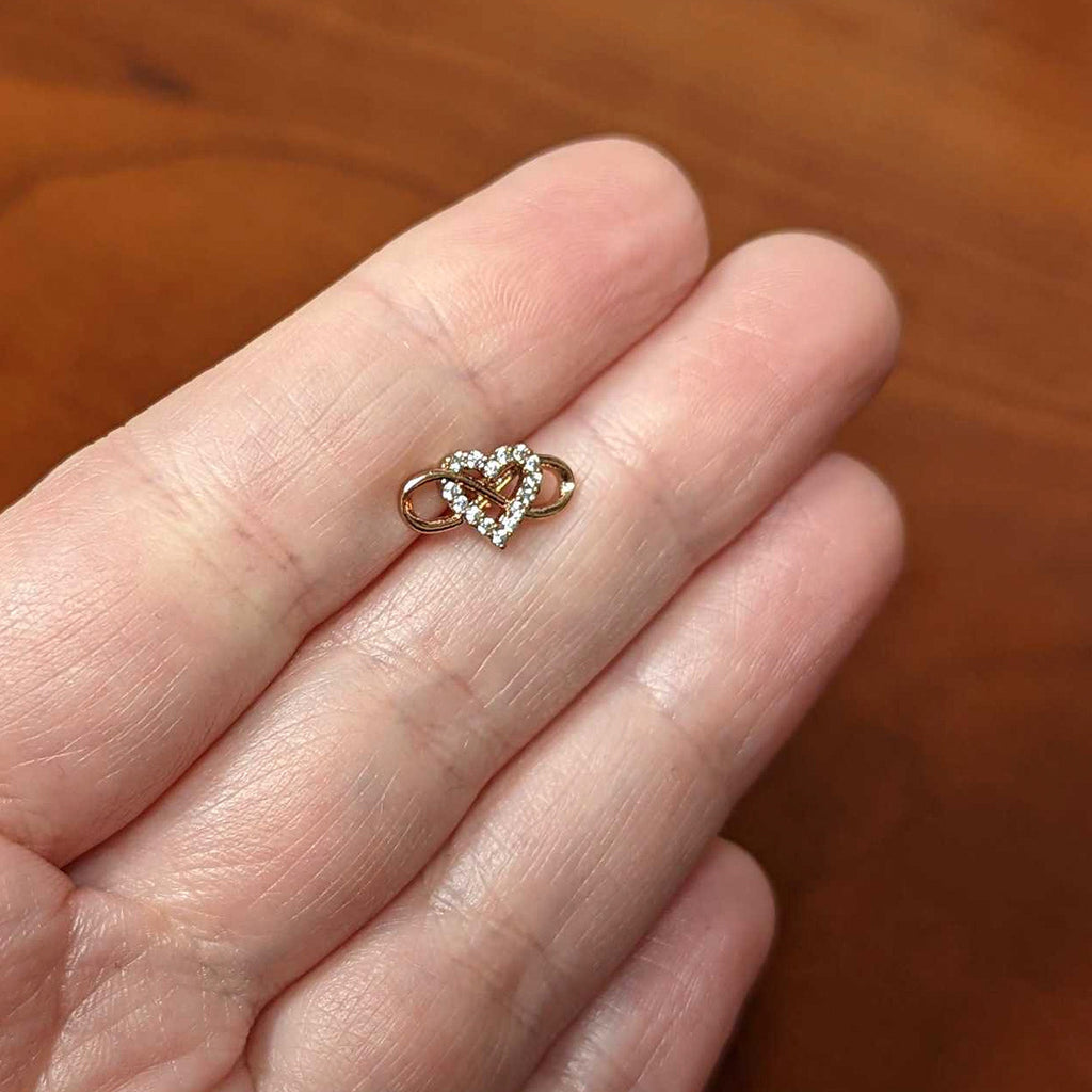 16G 5/16 Clear CZ Gem Rose Gold Hue Infinity Heart Labret Tragus