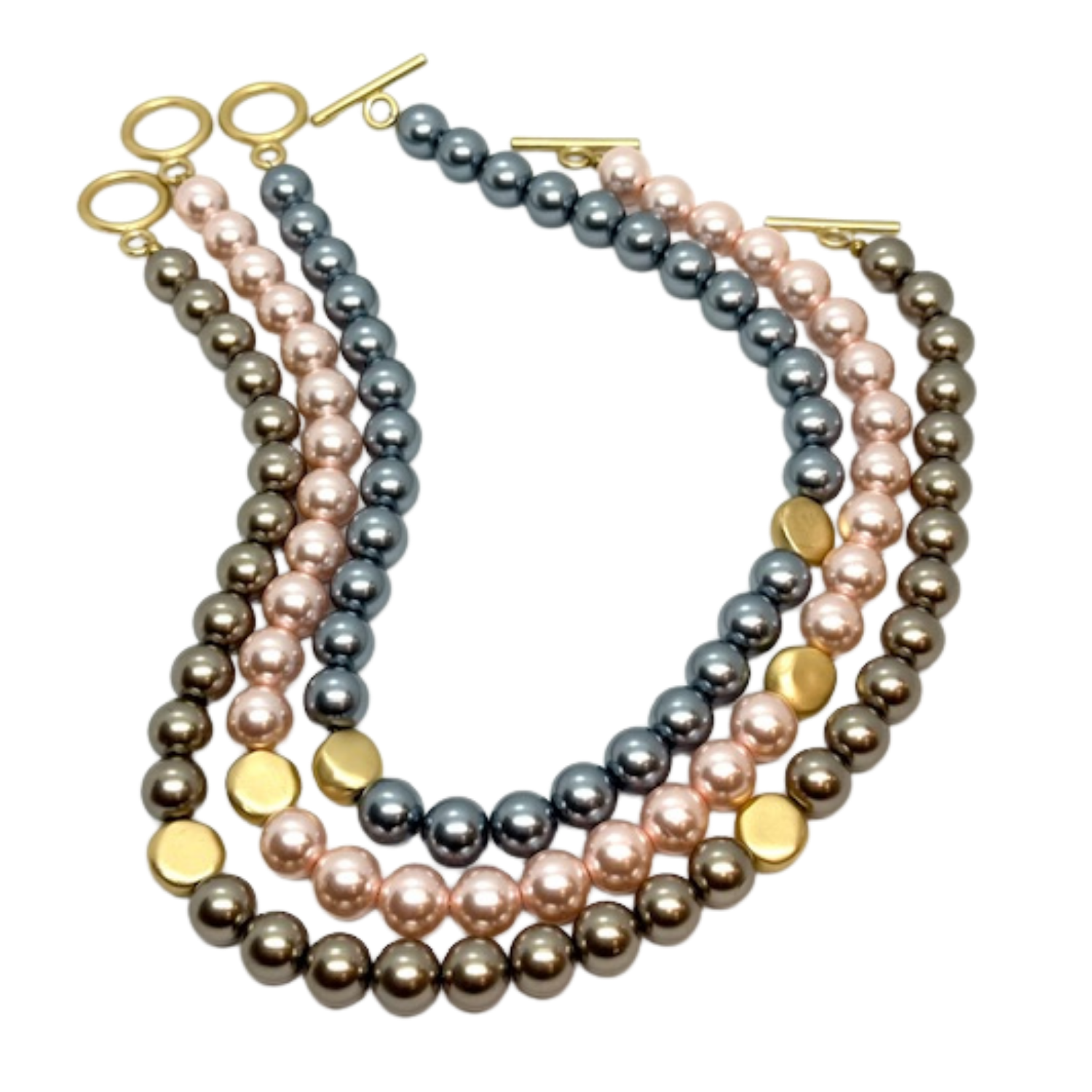 Taupe Pearl With Matte Gold Bead Accent Necklace