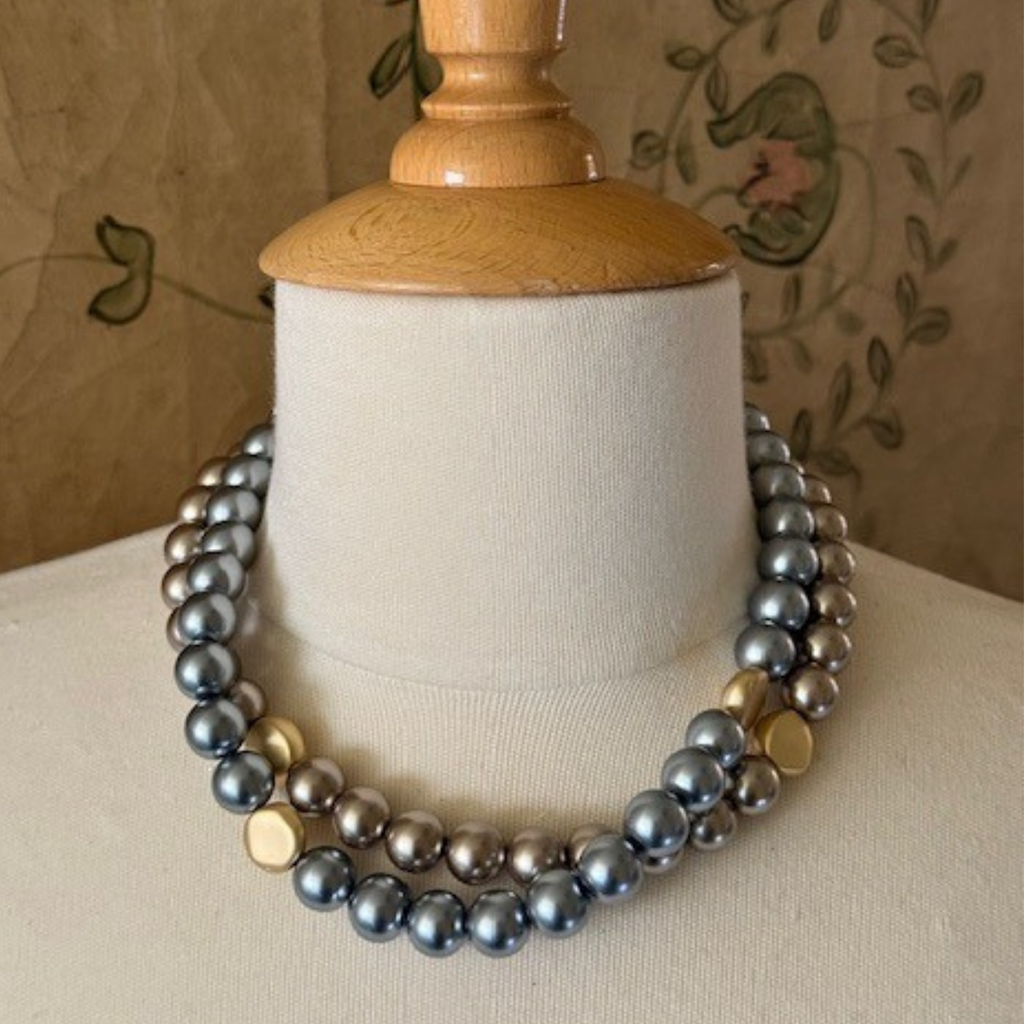 Grey Pearl With Matte Gold Bead Accent Necklace