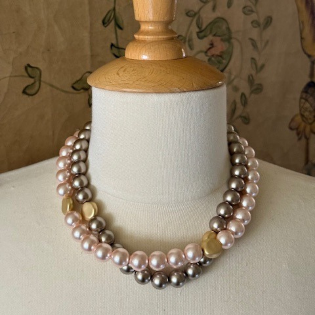 Taupe Pearl With Matte Gold Bead Accent Necklace