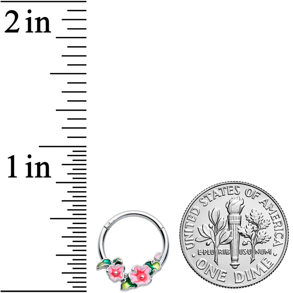 16G 3/8 Lovely Pink Flowers Hinged Segment Ring