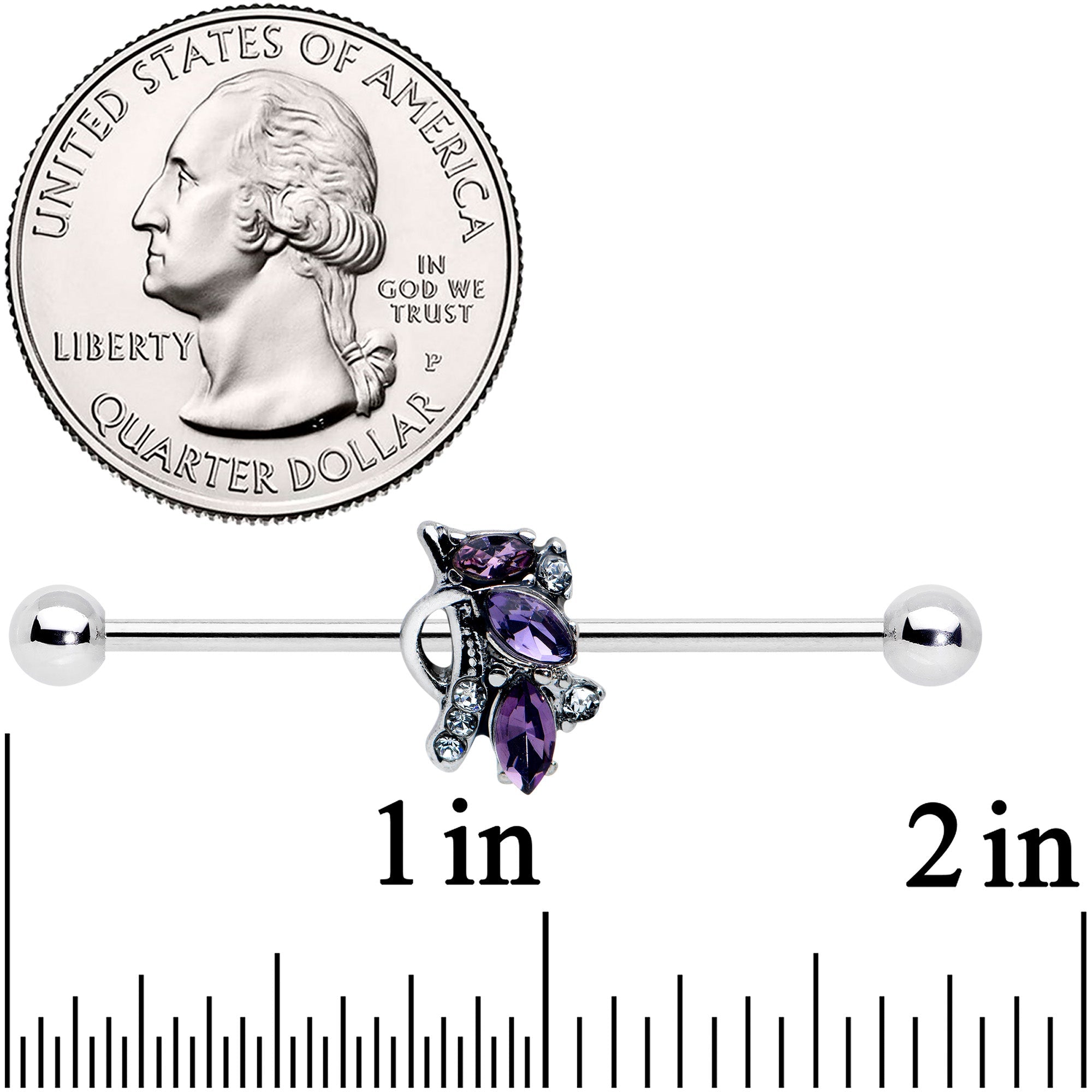 14G Purple Gem Abstract Elegance Industrial Barbell 38mm