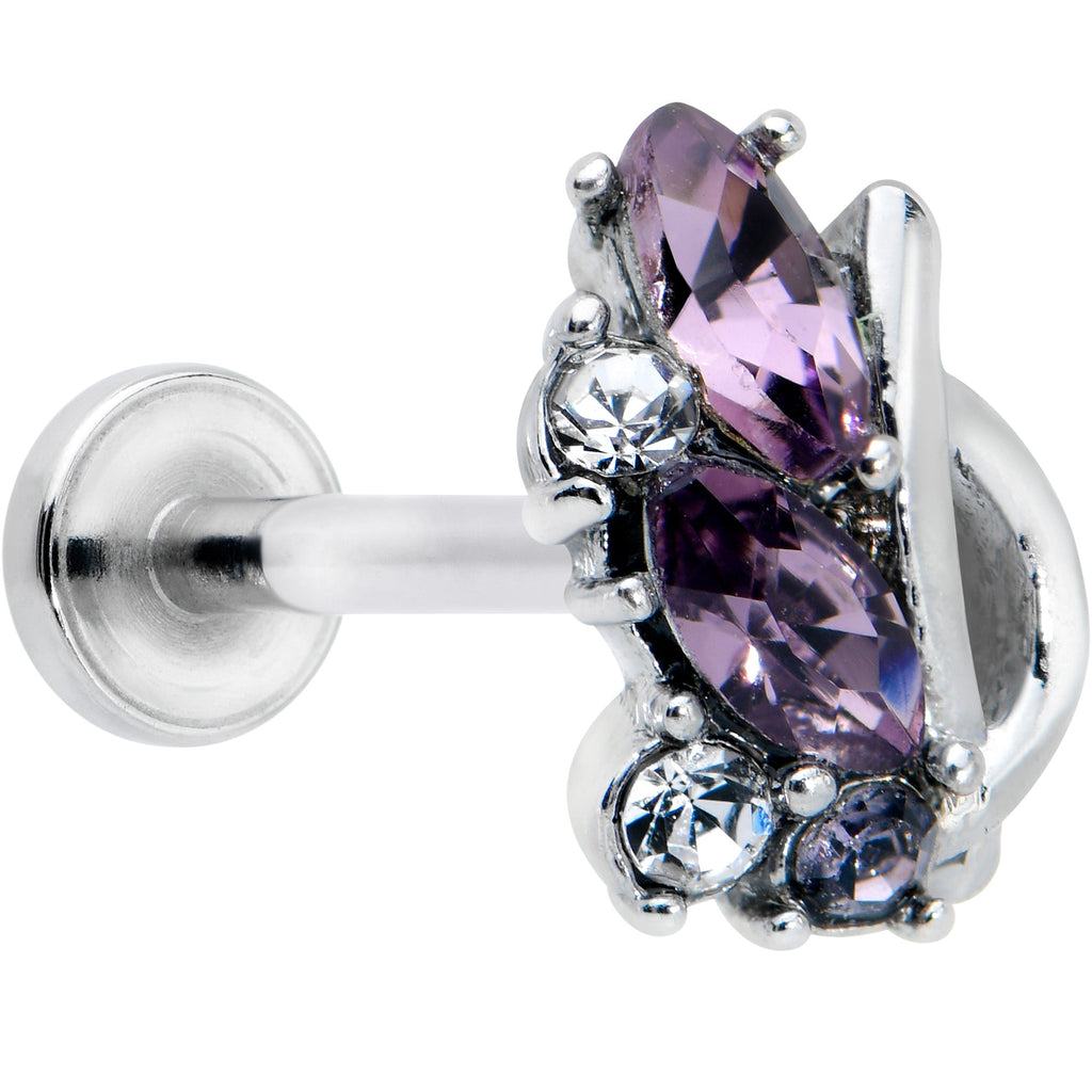 16G 5/16 Clear Purple Gem Abstract Elegance Labret Monroe Tragus