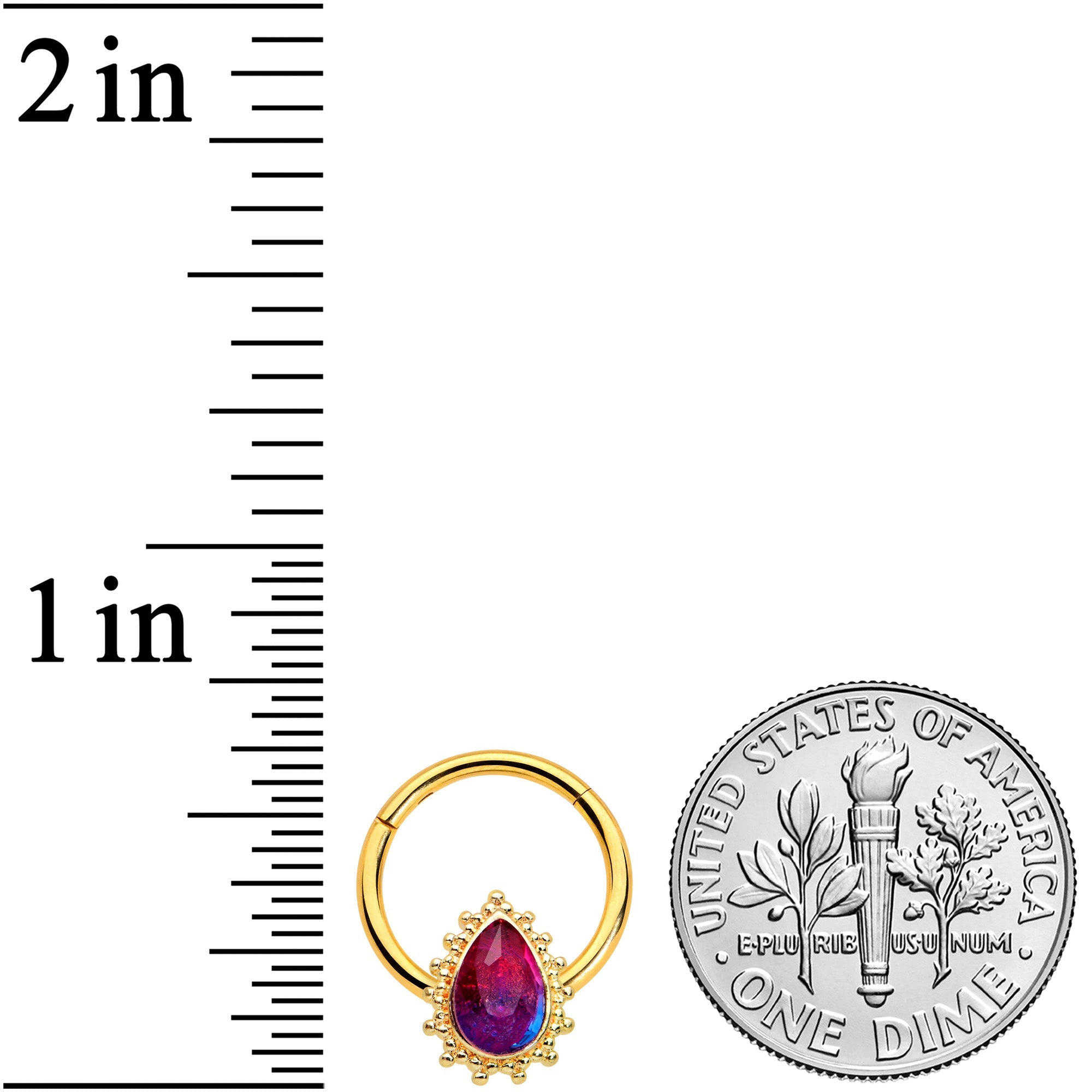 16G 3/8 Purple Tourmaline Gold Tone Drop Hinged Segment Ring