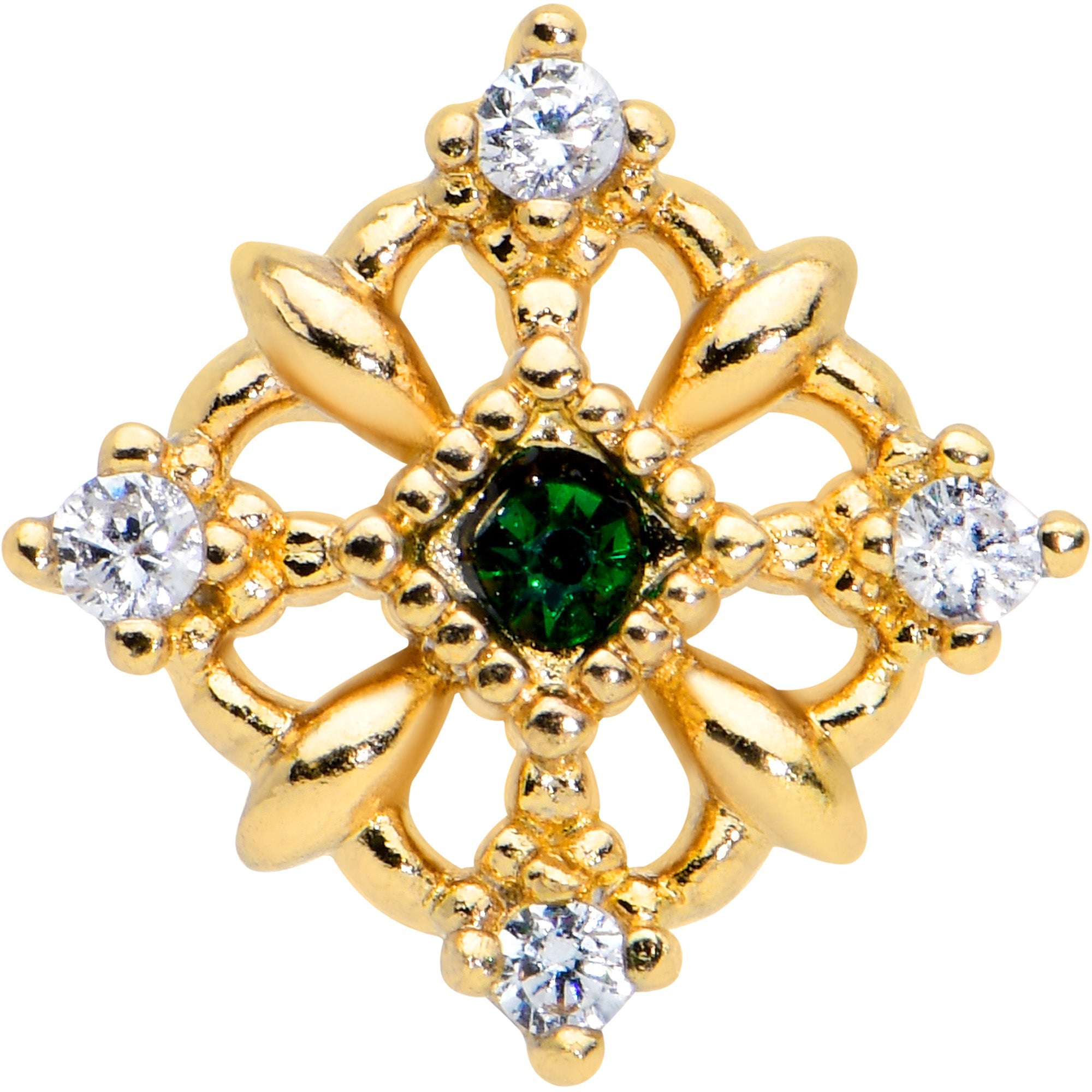 16G 1/4 Green Gem Gold Tone Noble Square Cartilage Tragus Earring
