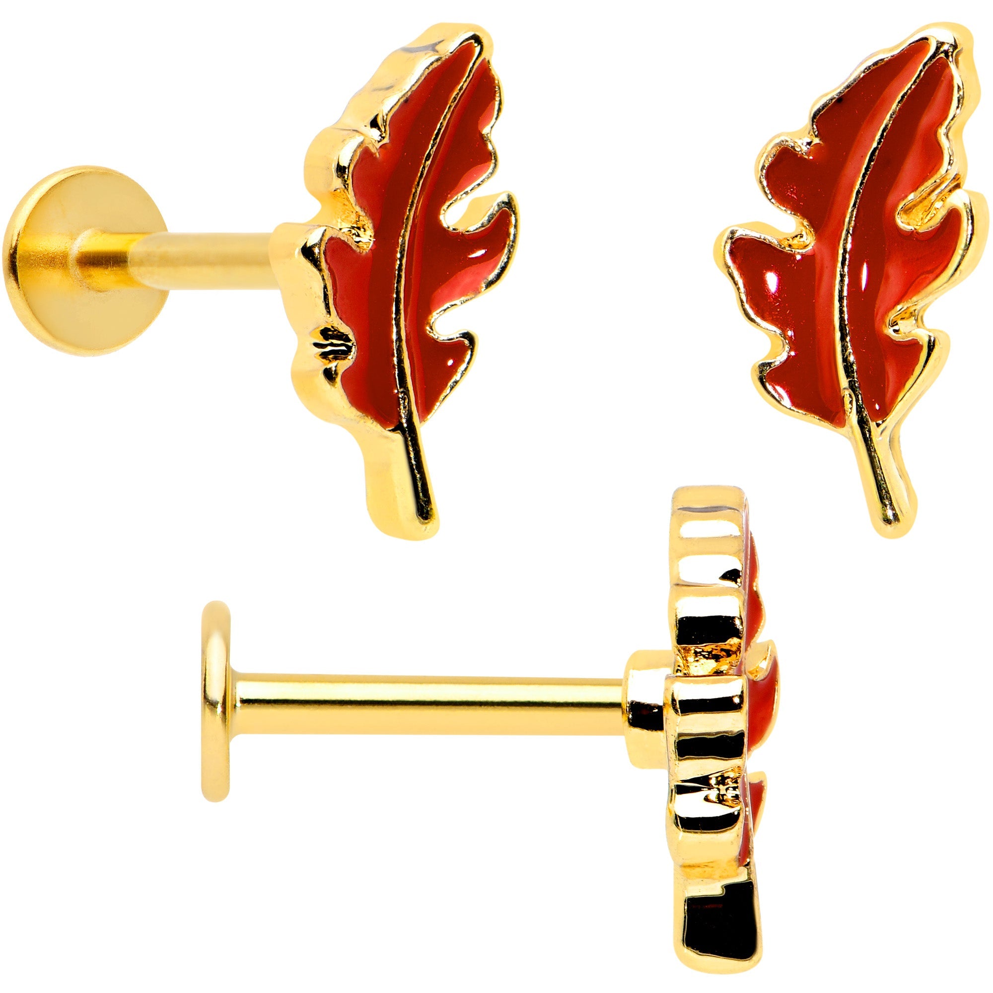 16G 5/16 Clear Gem Gold Tone Squirrel Leaf Labret Tragus Set of 3