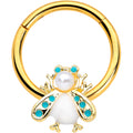 16G 3/8 White Gem Gold Tone Snow Bug Hinged Segment Ring