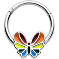 16G 3/8 Pride Rainbow Stripes Butterfly Hinged Segment Ring