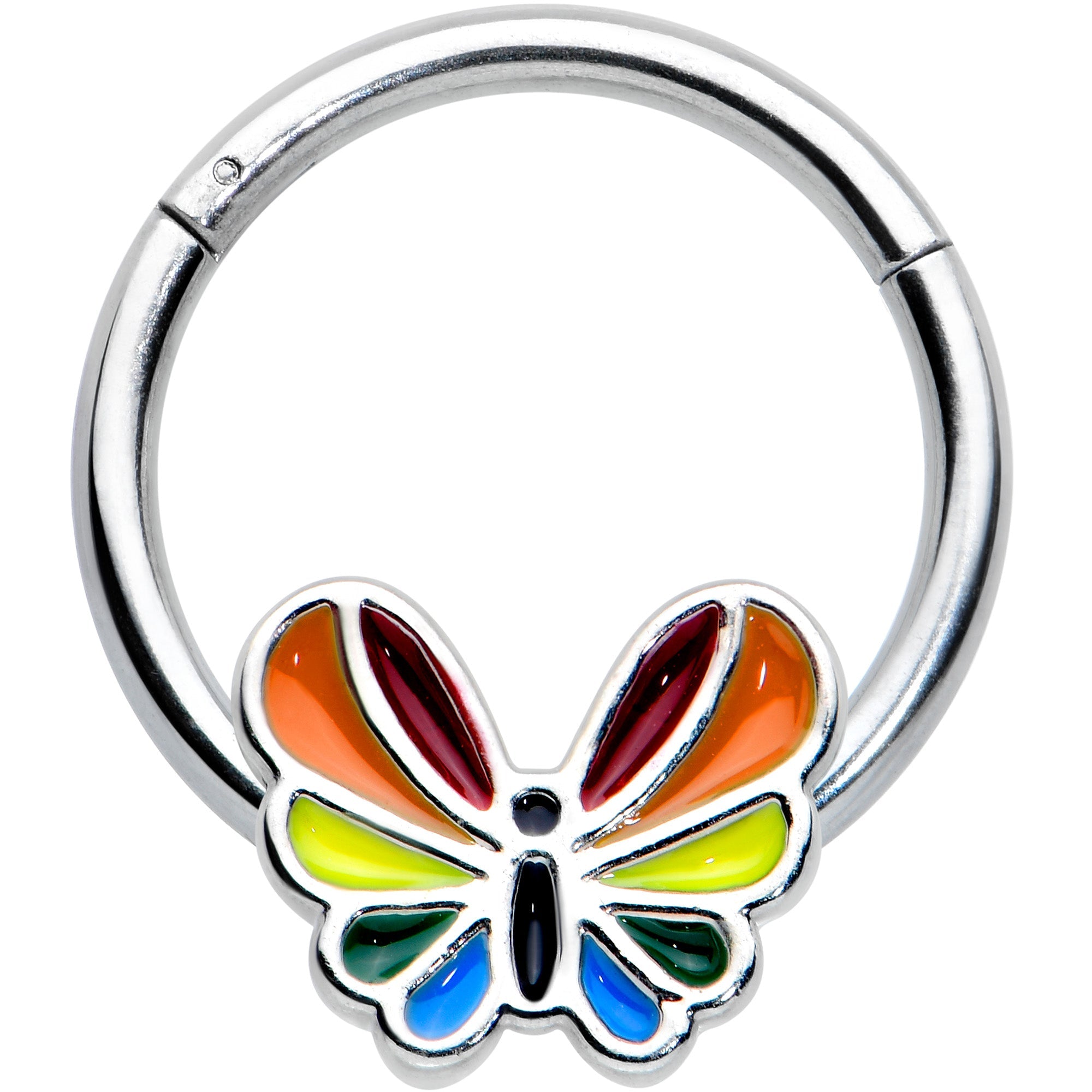 16G 3/8 Pride Rainbow Stripes Butterfly Hinged Segment Ring