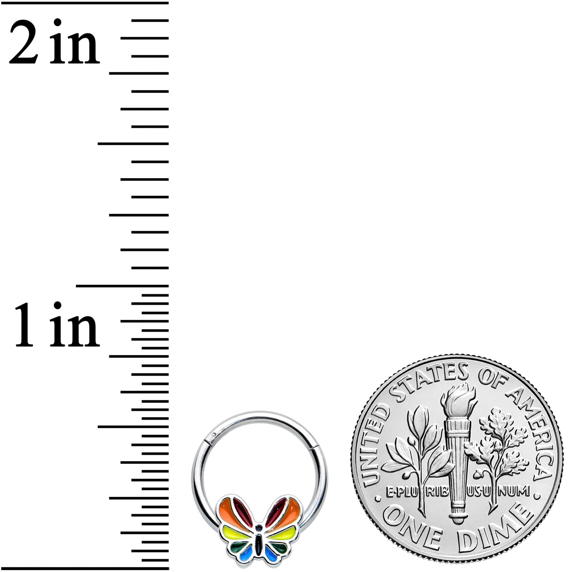 16G 3/8 Pride Rainbow Stripes Butterfly Hinged Segment Ring