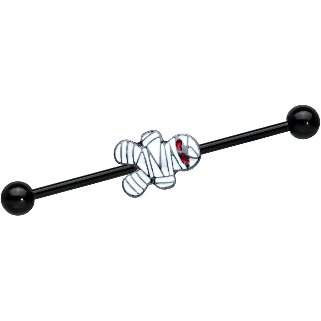 14G Black Red Eyed Mummy Halloween Industrial Barbell 38mm