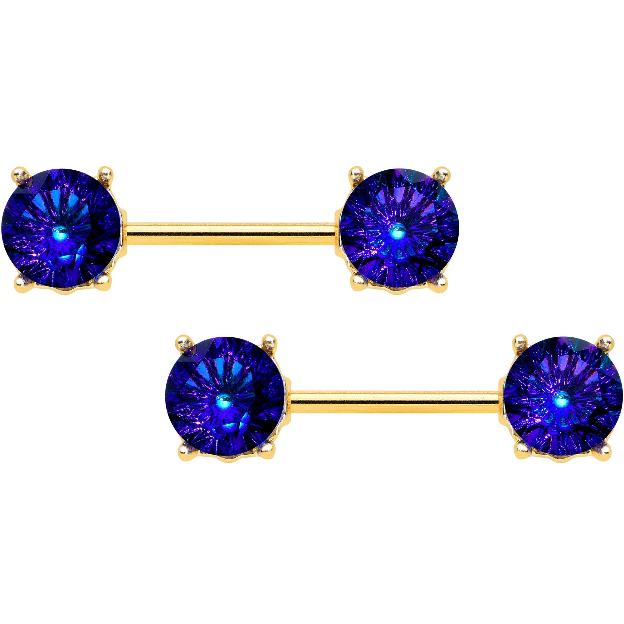 14G 9/16 Blue Gem Gold Tone Simply Elegant Nipple Ring Set
