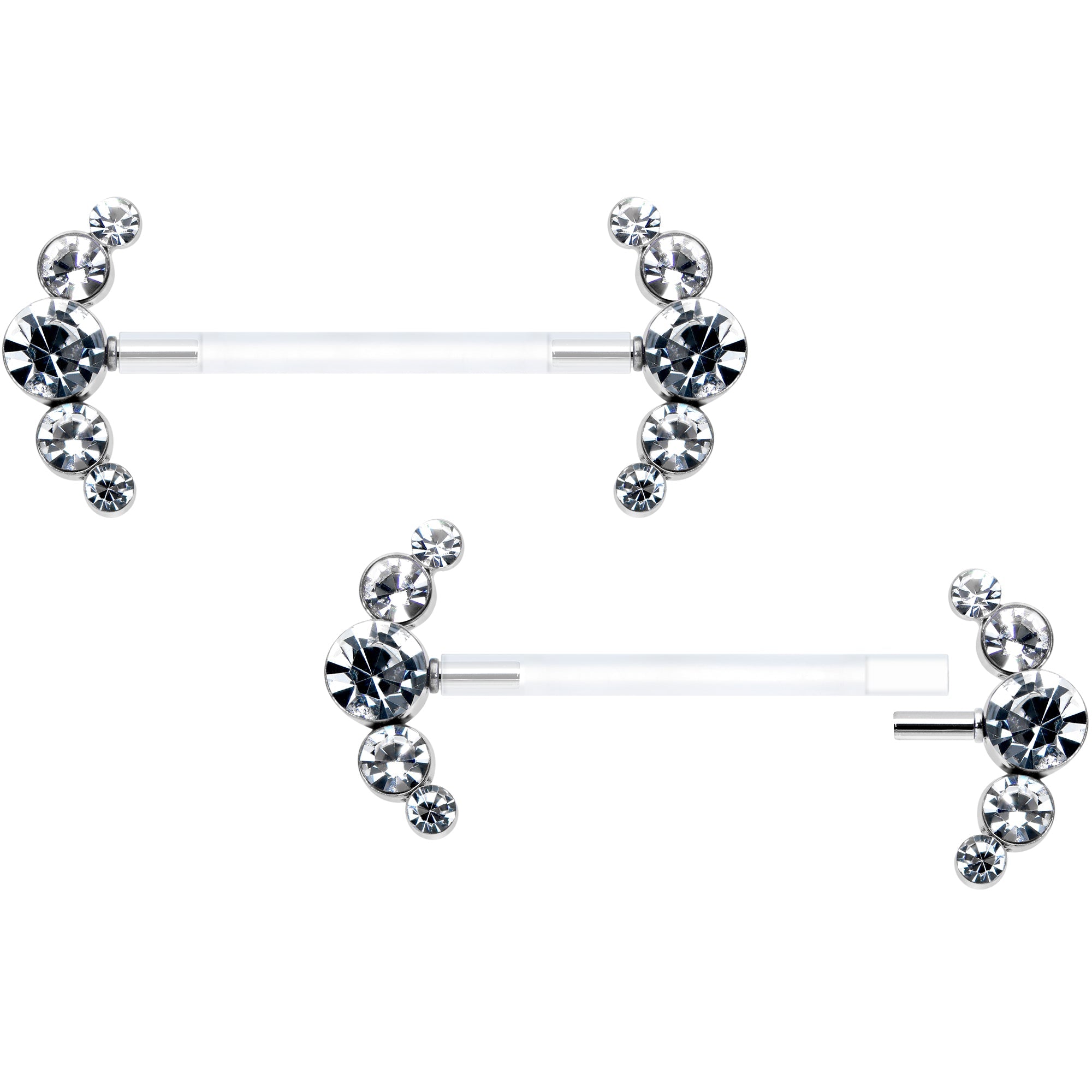 14G 13/16 Clear Gem Bioplast Simple Curvation Barbell Nipple Ring Set