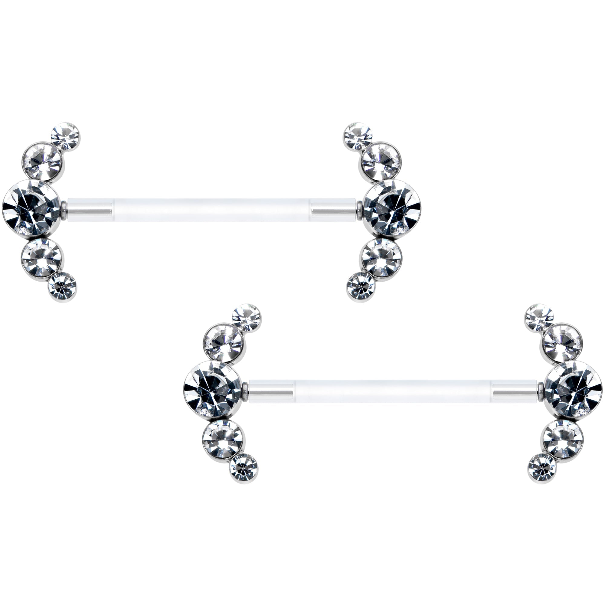 14G 13/16 Clear Gem Bioplast Simple Curvation Barbell Nipple Ring Set