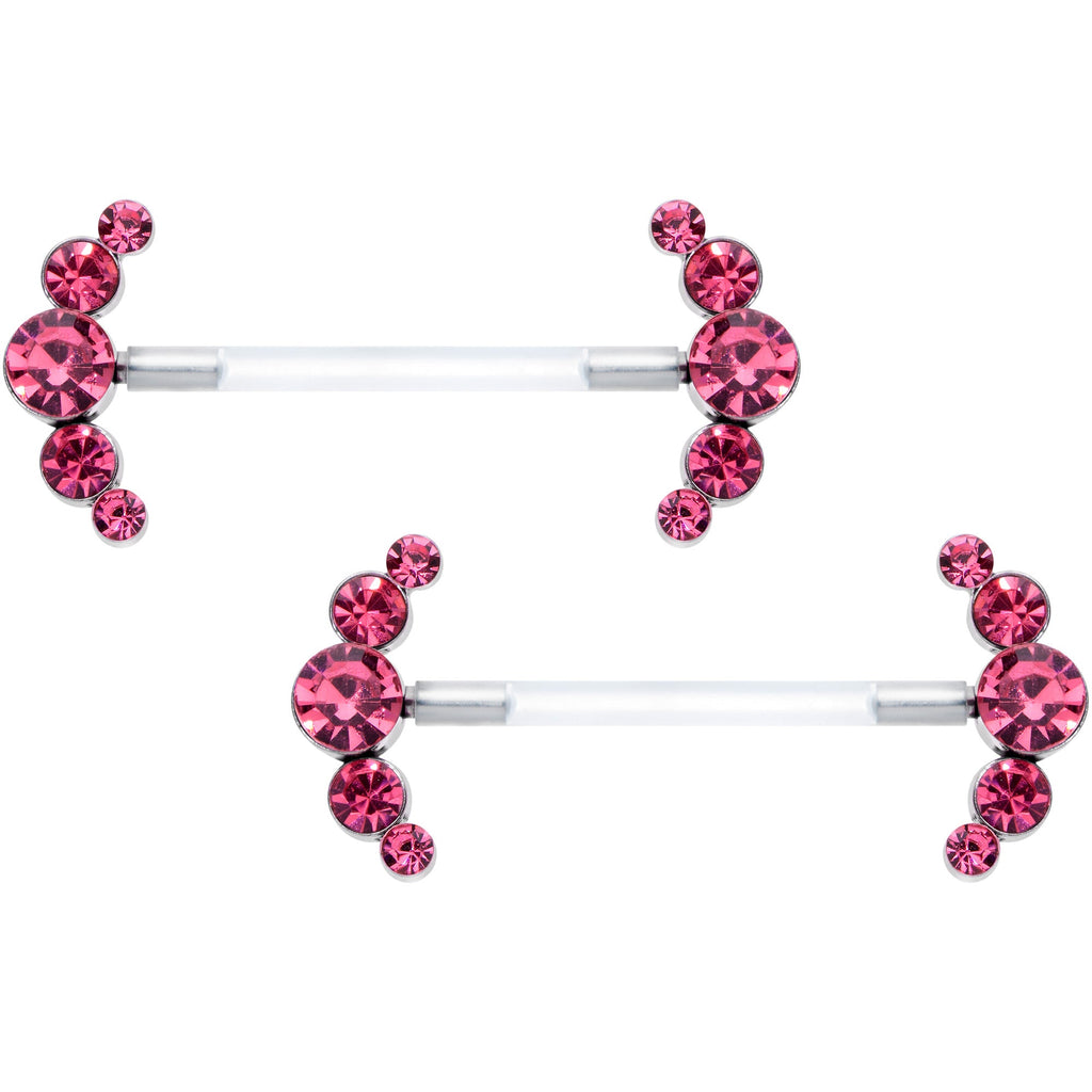 14G 13/16 Pink Gem Bioplast Simple Curvation Barbell Nipple Ring Set