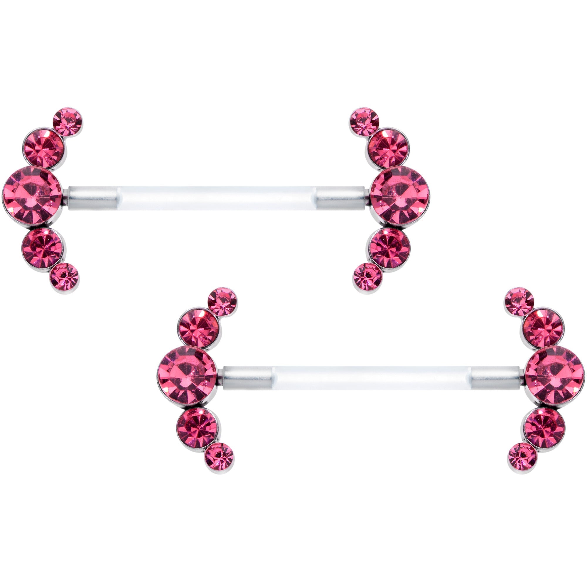 14G 13/16 Pink Gem Bioplast Simple Curvation Barbell Nipple Ring Set
