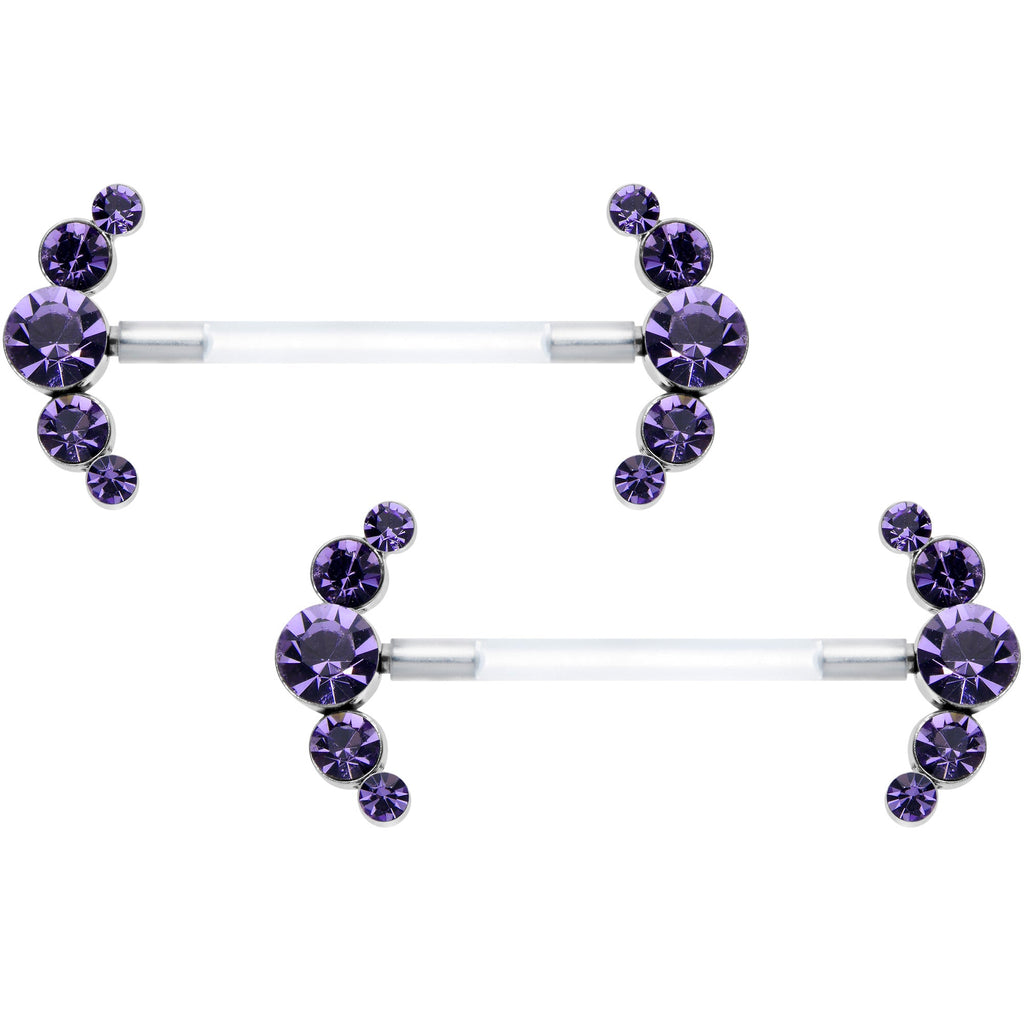 14G 13/16 Purple Gem Bioplast Simple Curvation Nipple Ring Set