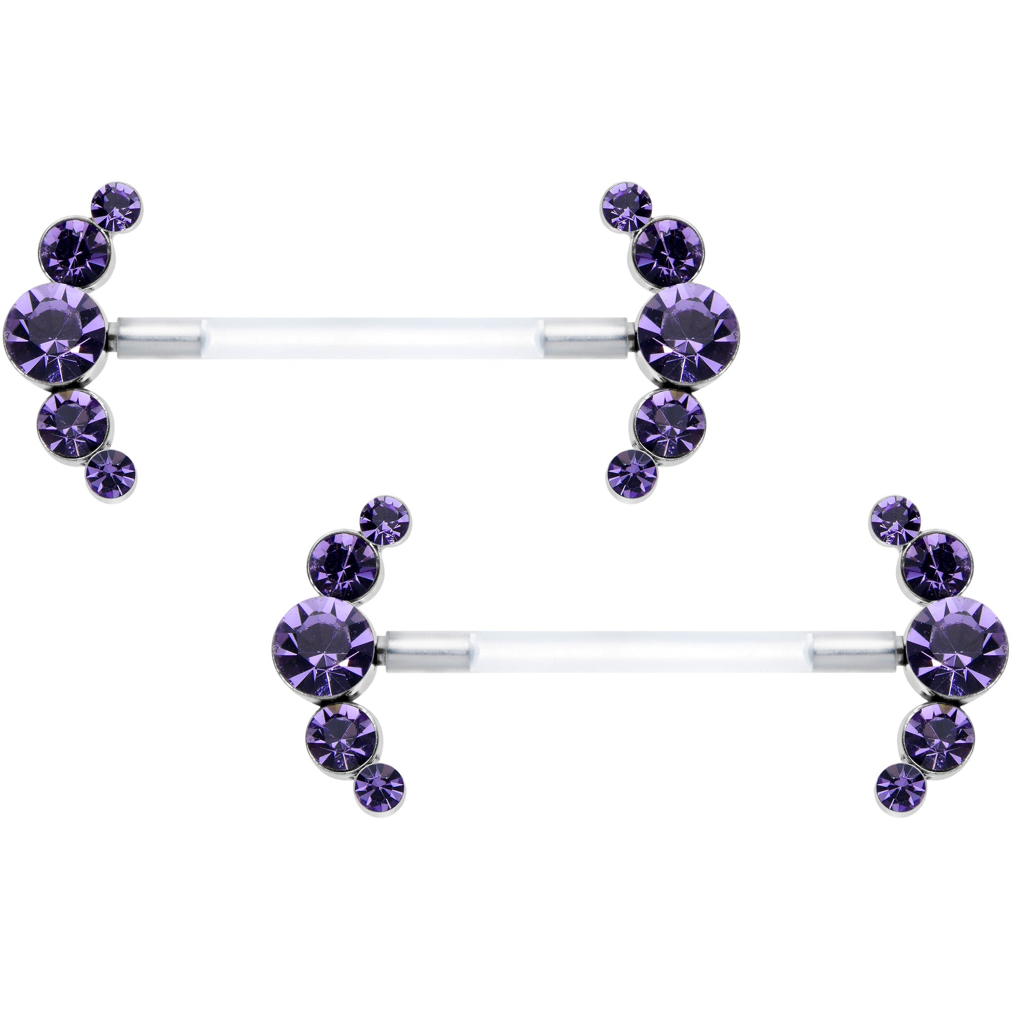 14G 13/16 Purple Gem Bioplast Simple Curvation Nipple Ring Set