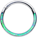 16G 3/8 Green Synthetic Opal Wider Curve Hinged Segment Ring