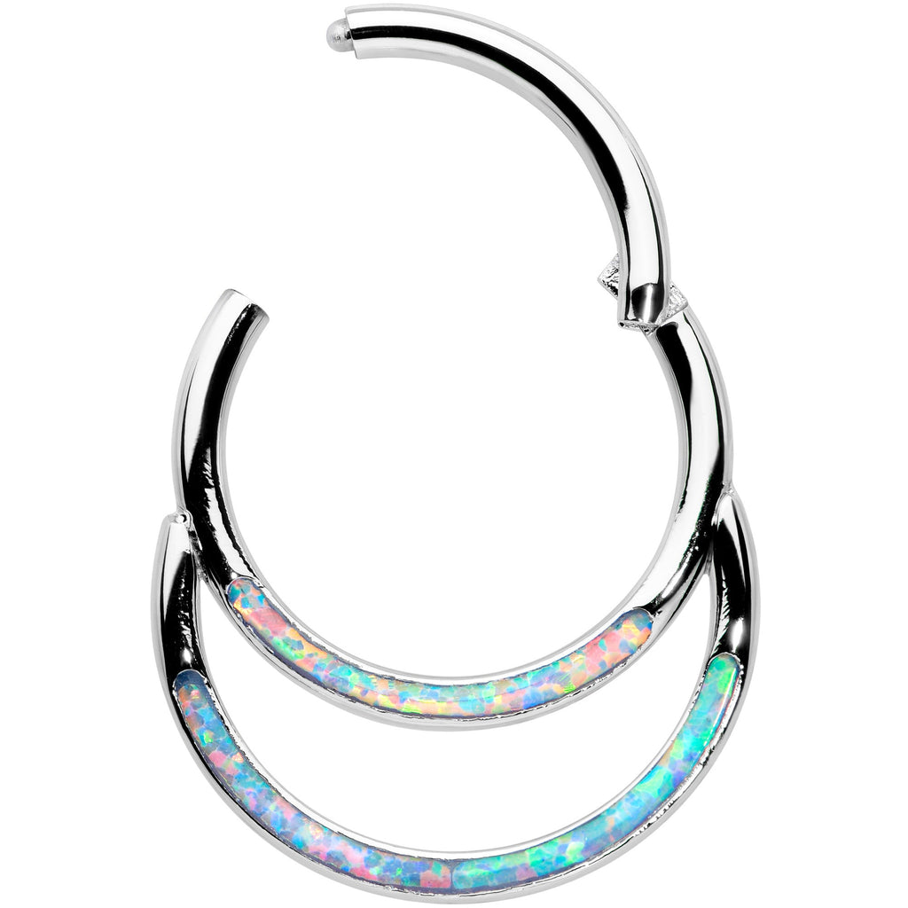 16G 3/8 Synthetic Opal Double Row Hinged Segment Ring