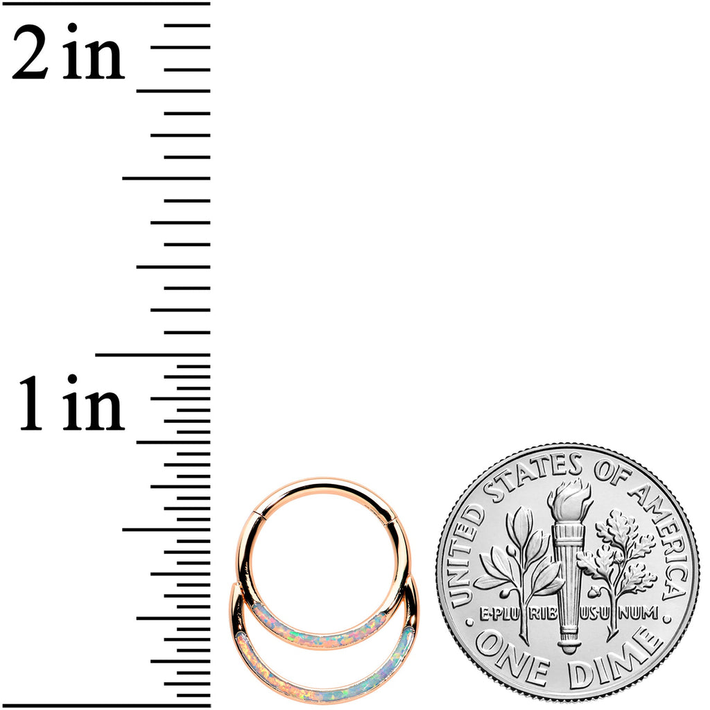 16G 3/8 White Synth Opal Rosy Tone Double Row Hinged Segment Ring