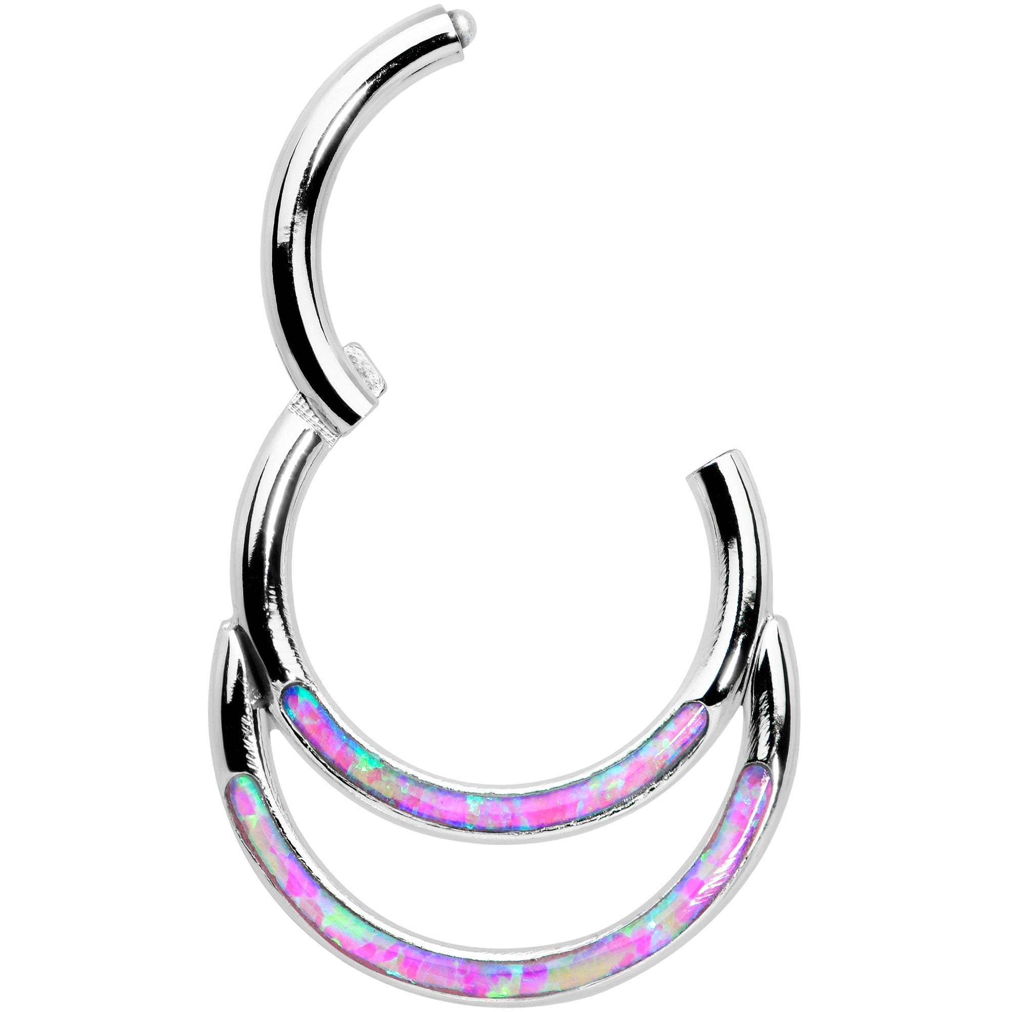 16G 5/16 Pink Synthetic Opal Double Row Hinged Segment Ring