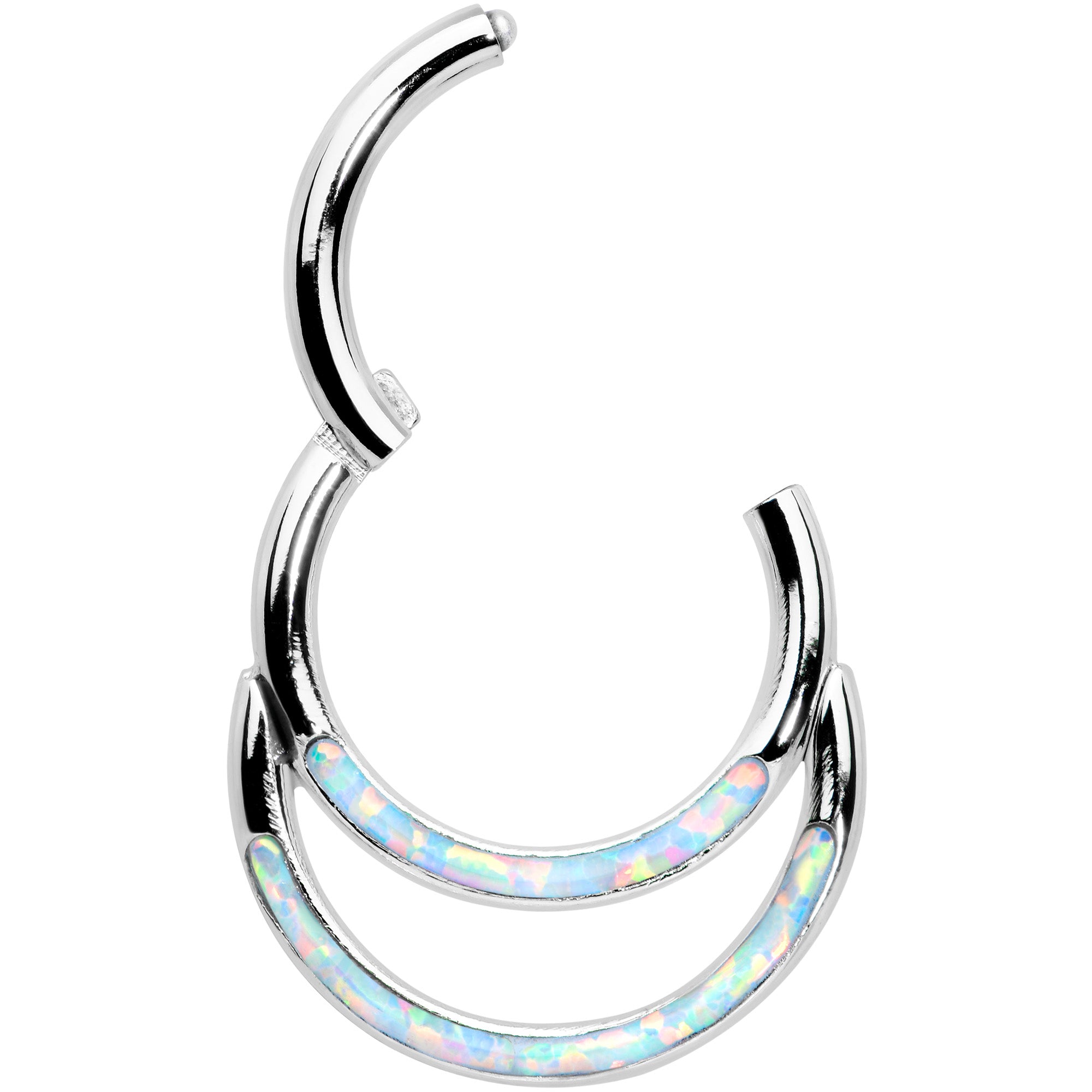 16G 5/16 White Synthetic Opal Double Row Hinged Segment Ring