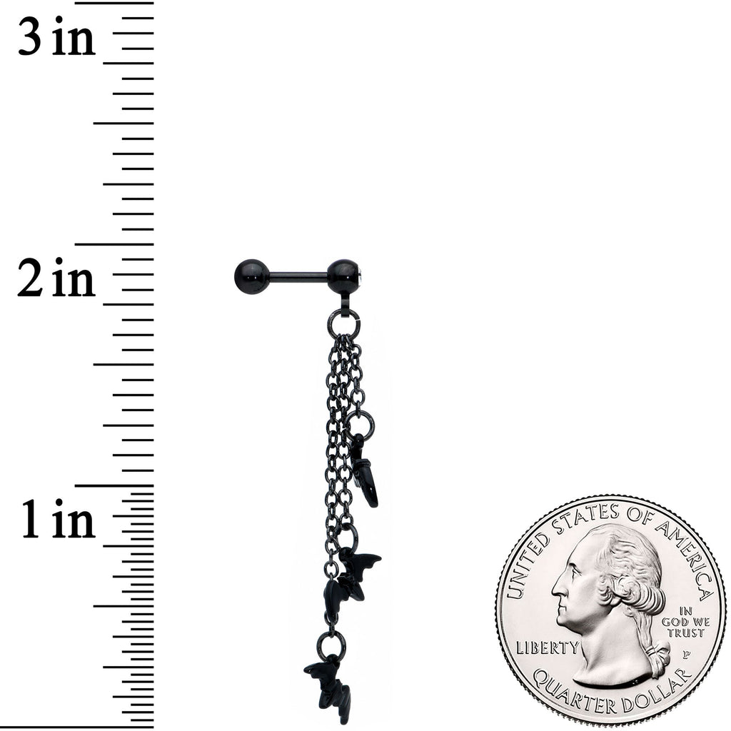 16G 1/4 Clear Gem Black Gone Batty Halloween Dangle Cartilage