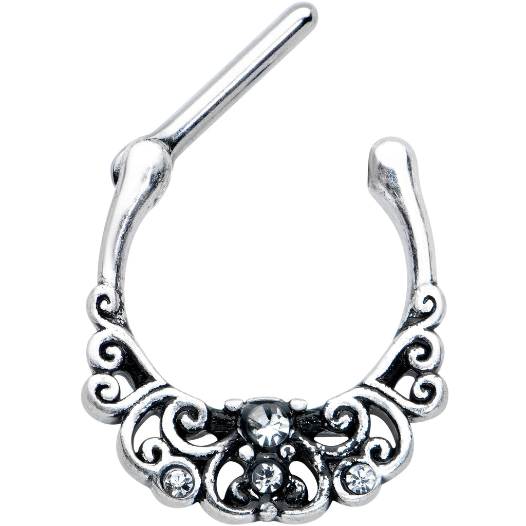 16G 3/8 Clear Gem Elegant Scrollwork Cartilage Clicker