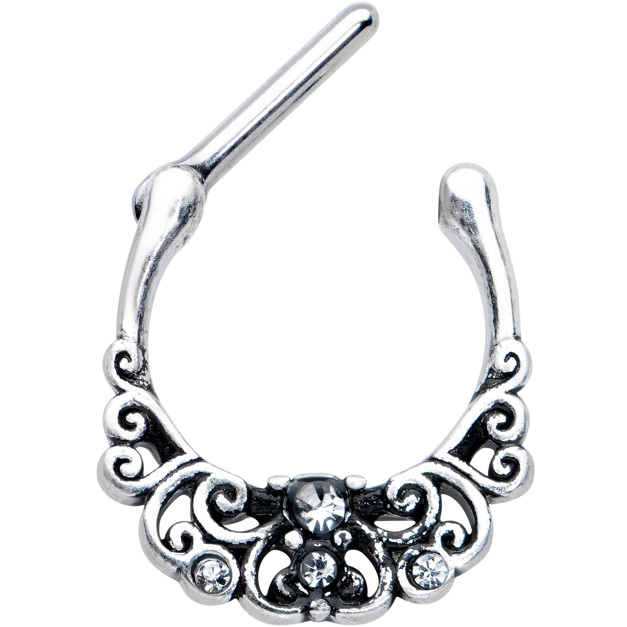 16G 3/8 Clear Gem Elegant Scrollwork Cartilage Clicker