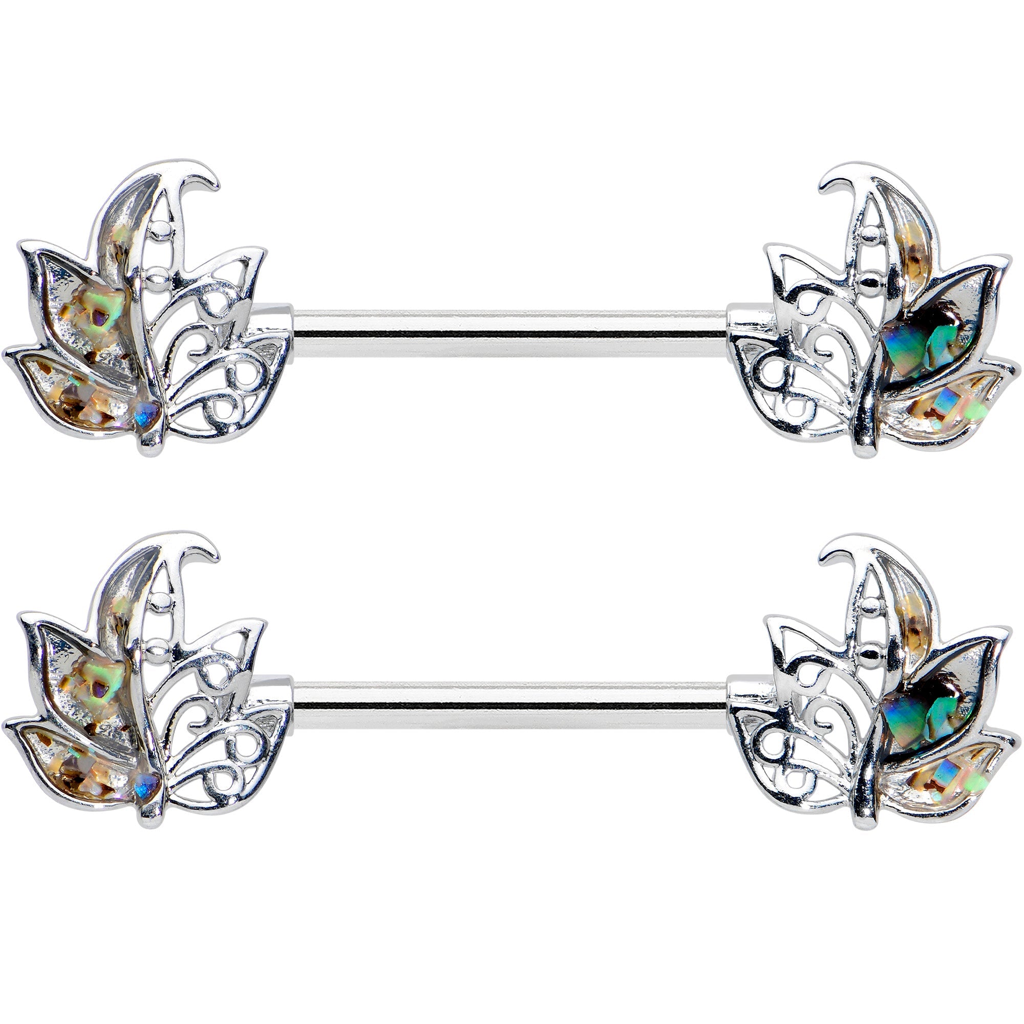 14G 9/16 Multicolor Openwork Autumn Leaf Barbell Nipple Ring Set
