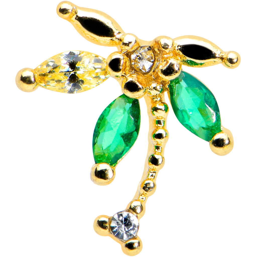 16G 1/4 Green Gem Gold Tone Palm Tree Cartilage Tragus Earring