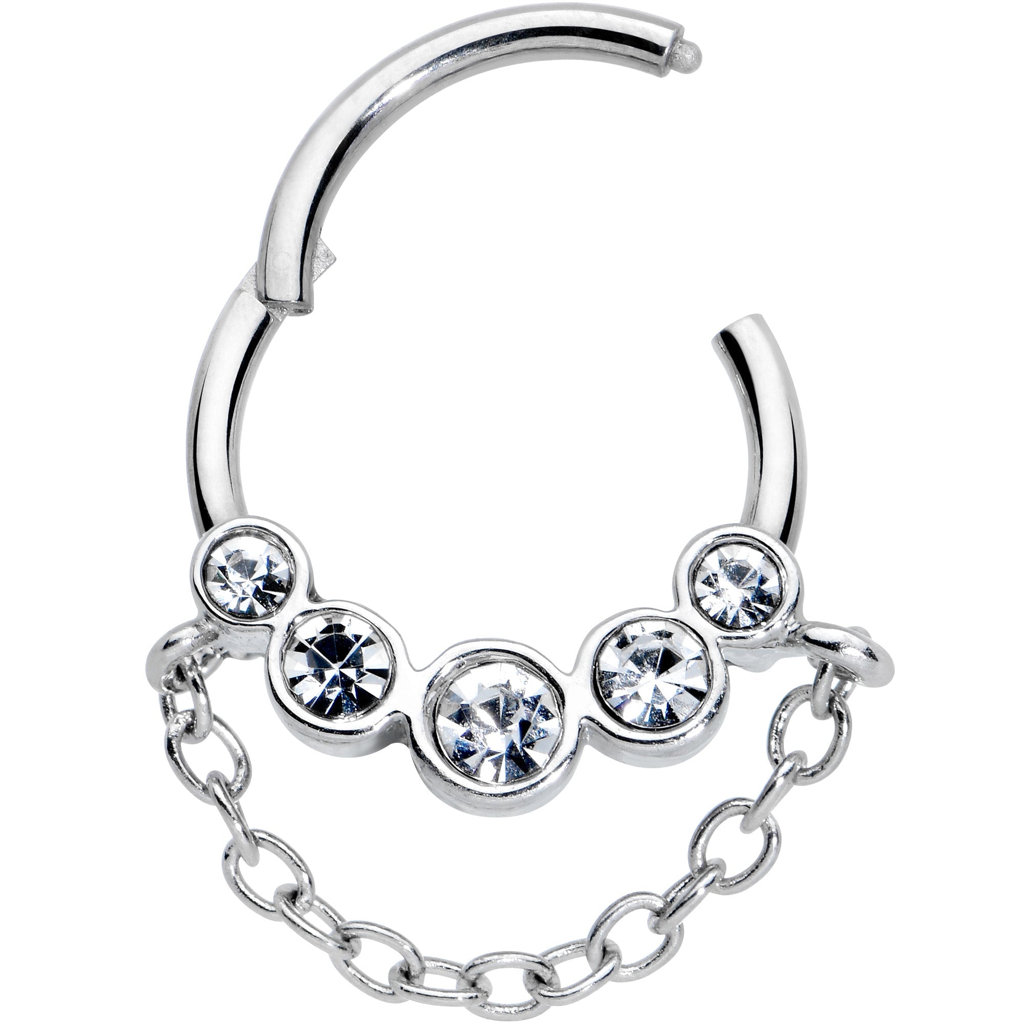 16G 3/8 Clear Gem Trio Chain Dangle Hinged Segment Ring